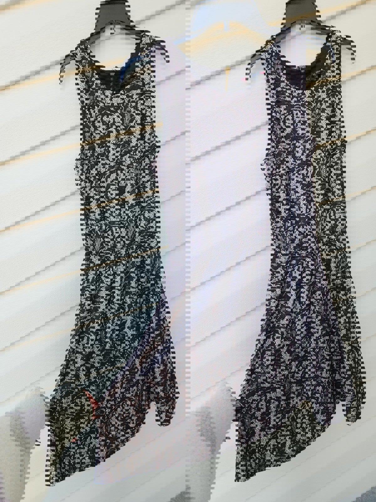 Black lace print semi formal dress