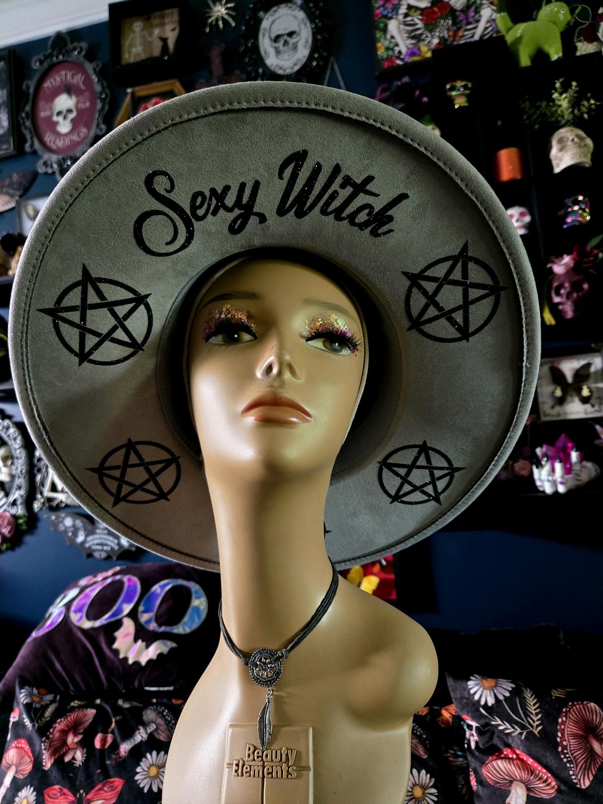 Sexy witch pentagram Hand designed wide brim hat