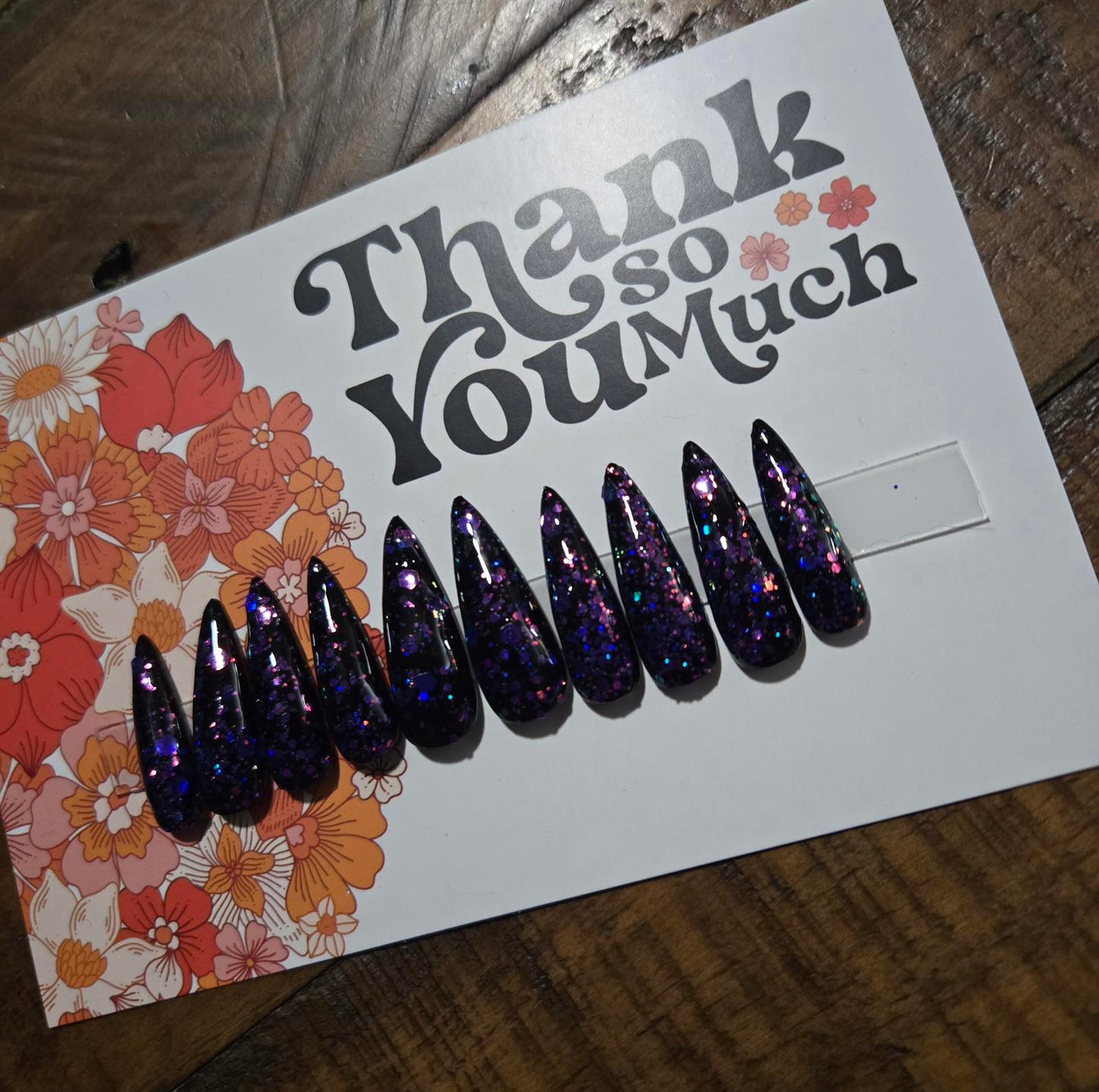 Stiletto chunky purple glitter press on nails custom made