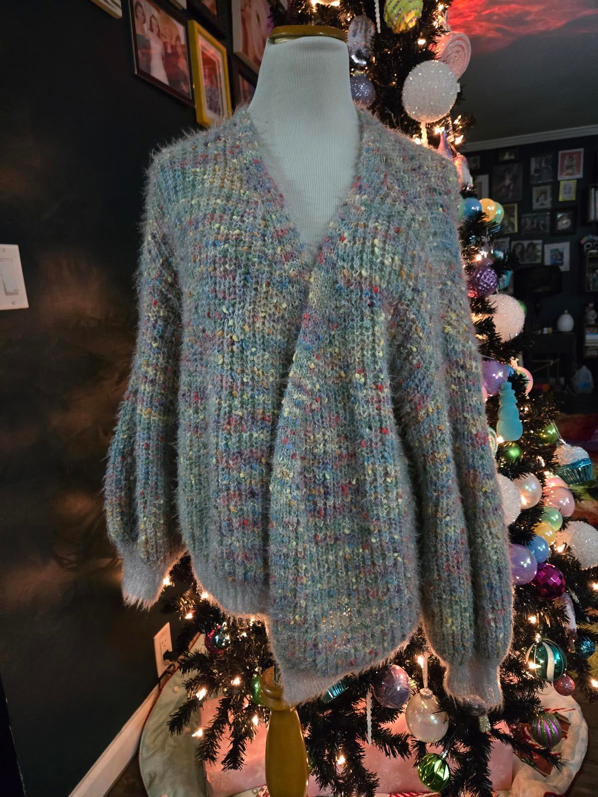 Super soft and cozy rainbow pastel popcorn cardigan
