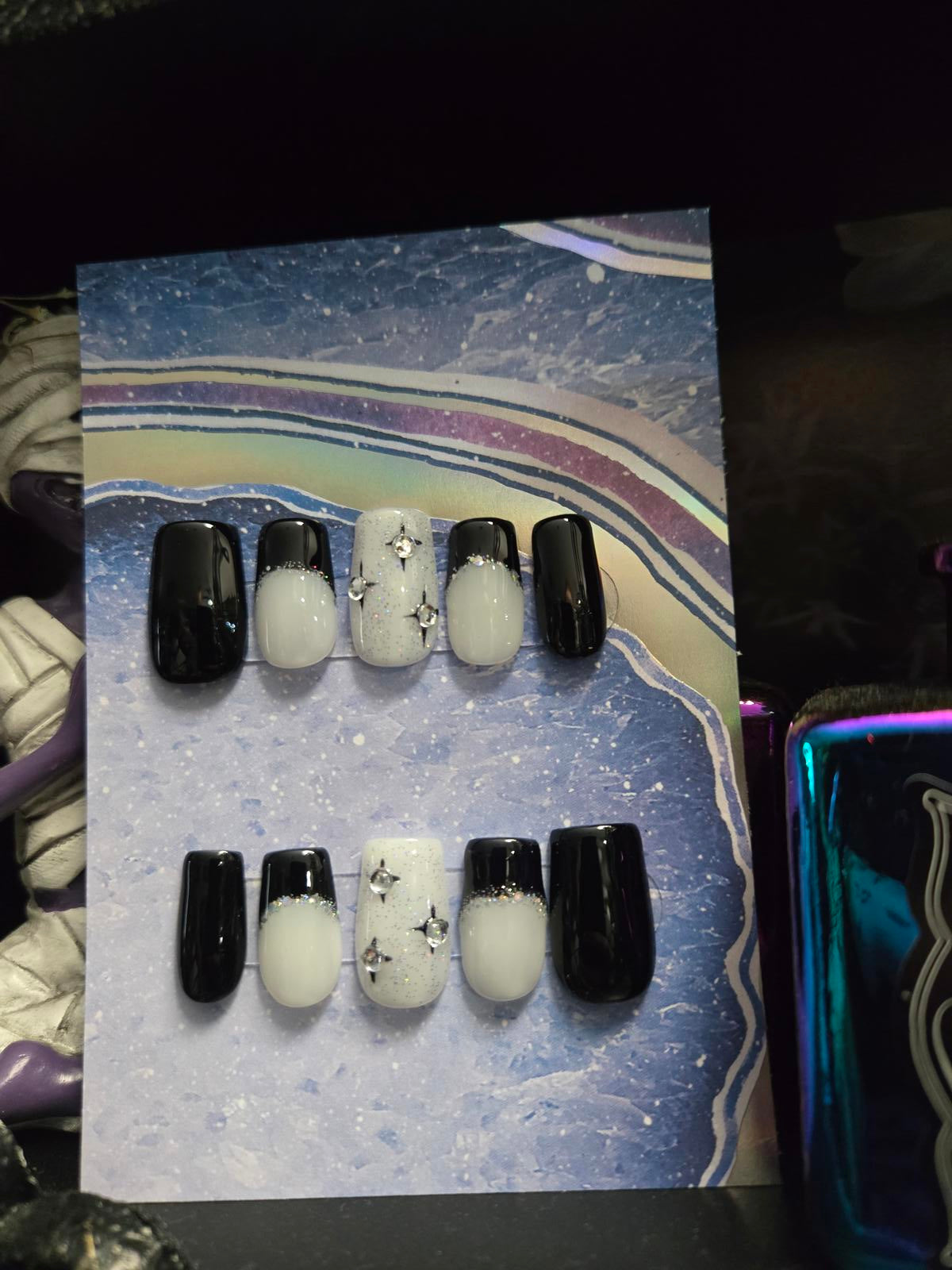 Classy black and white french nails custom made