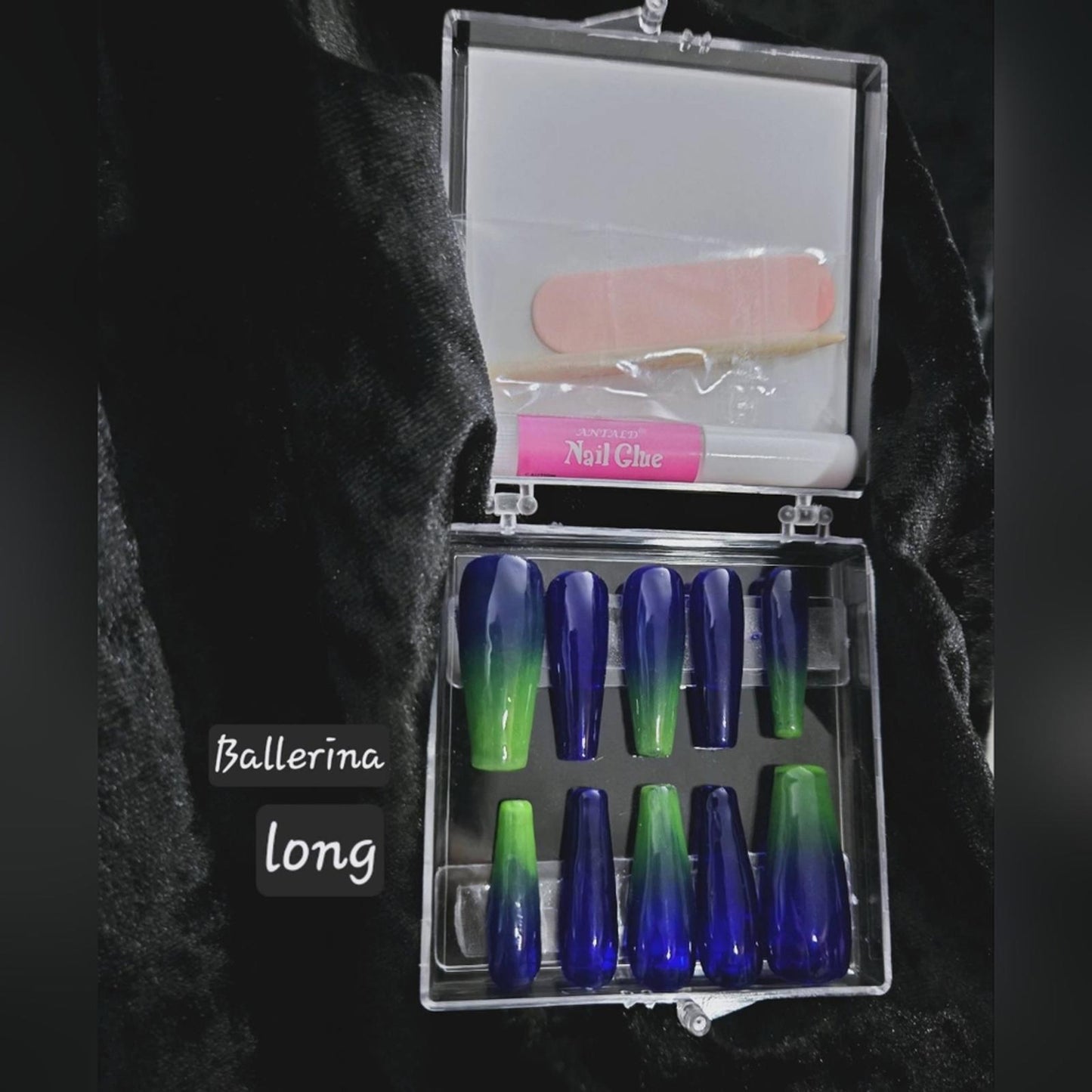 Ombre blue green Press on nails set of 10