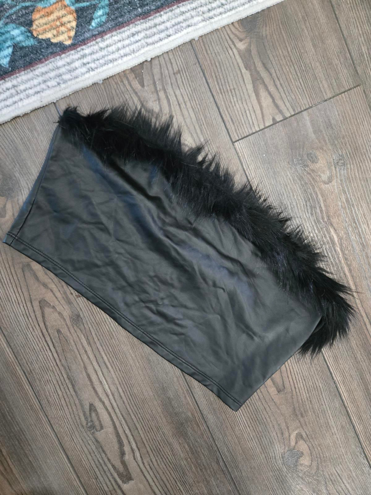 Black pleather and faux fur bralette