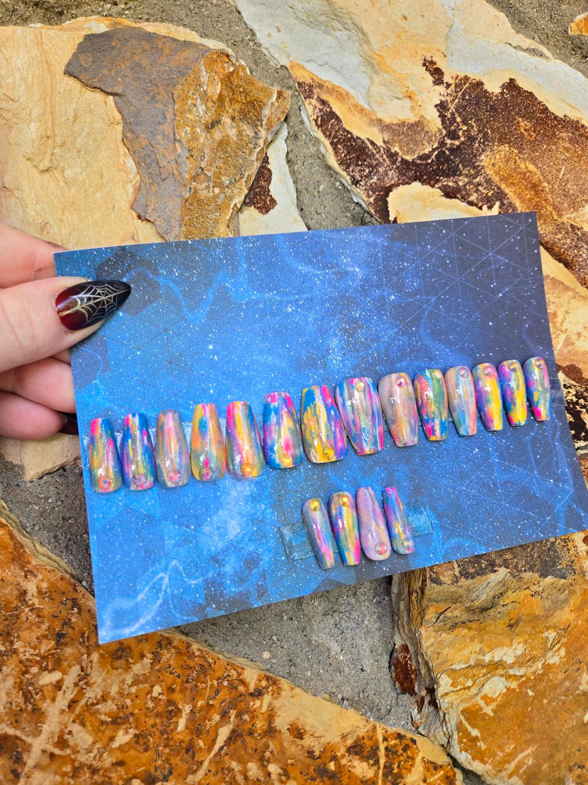 Rainbow water color nails custom made