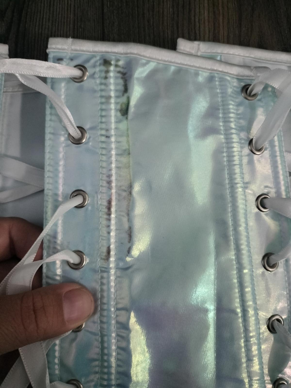 Blue and white iridescent corset
