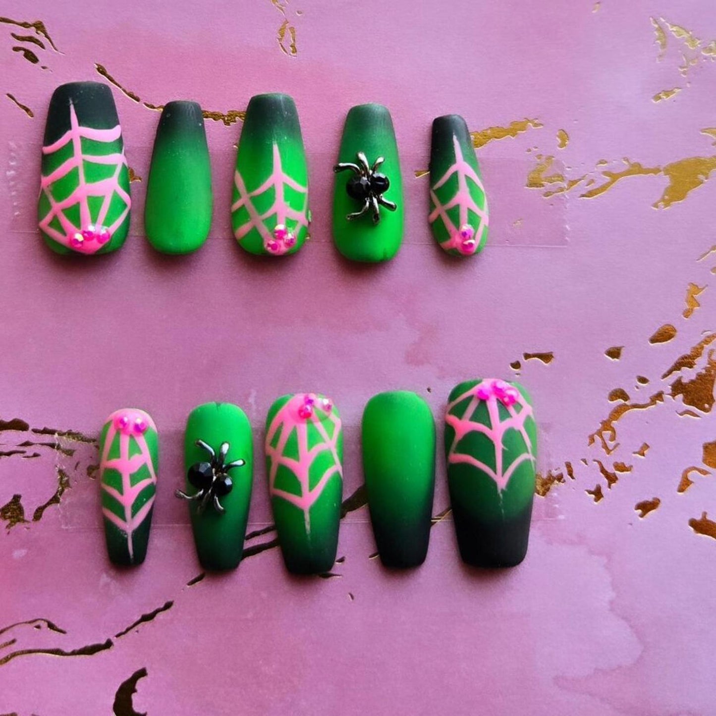 Handmade press on nails ombre with spiderweb gothic