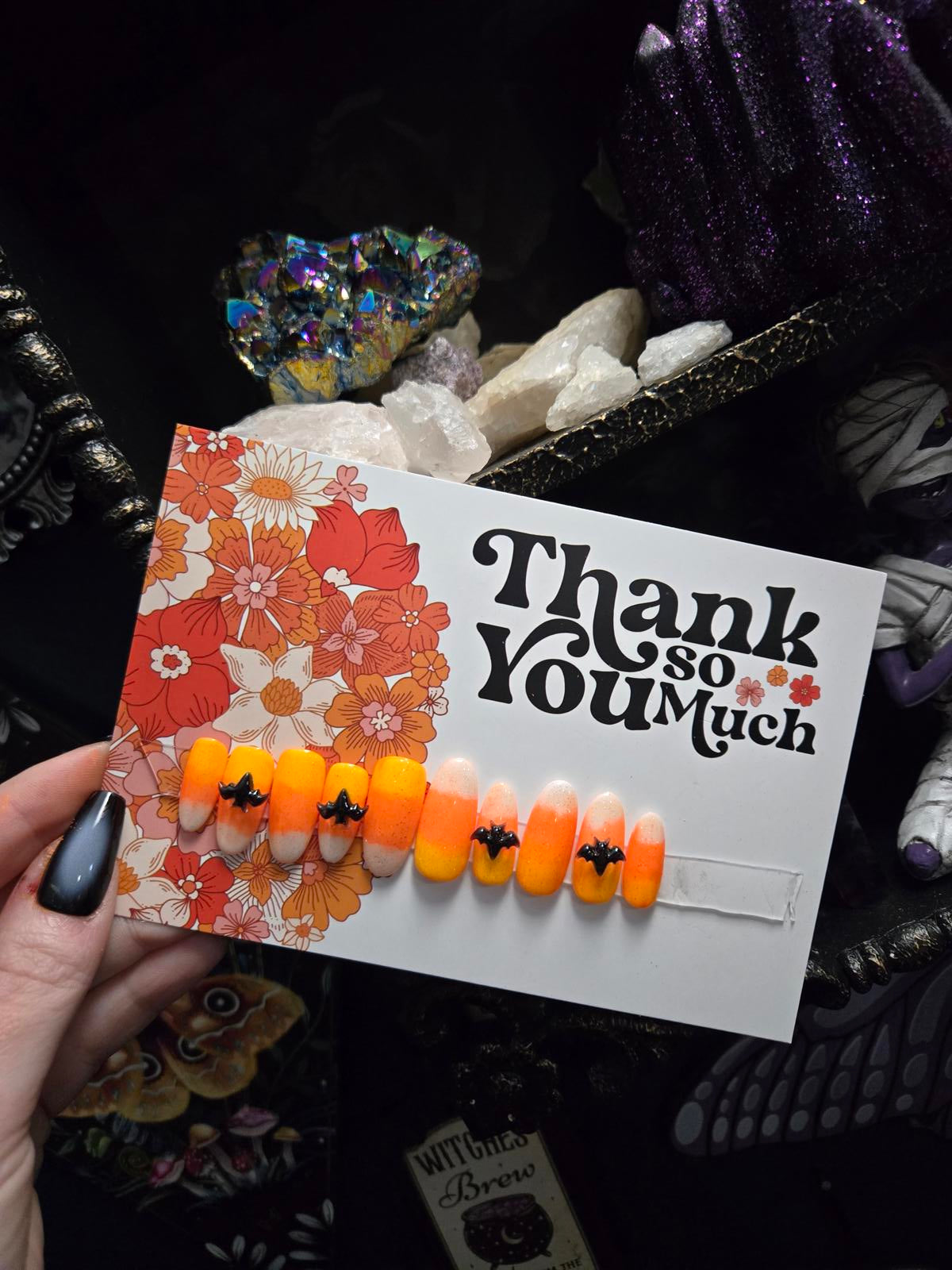 Candy corn oval press on nails handmade Halloween Fall