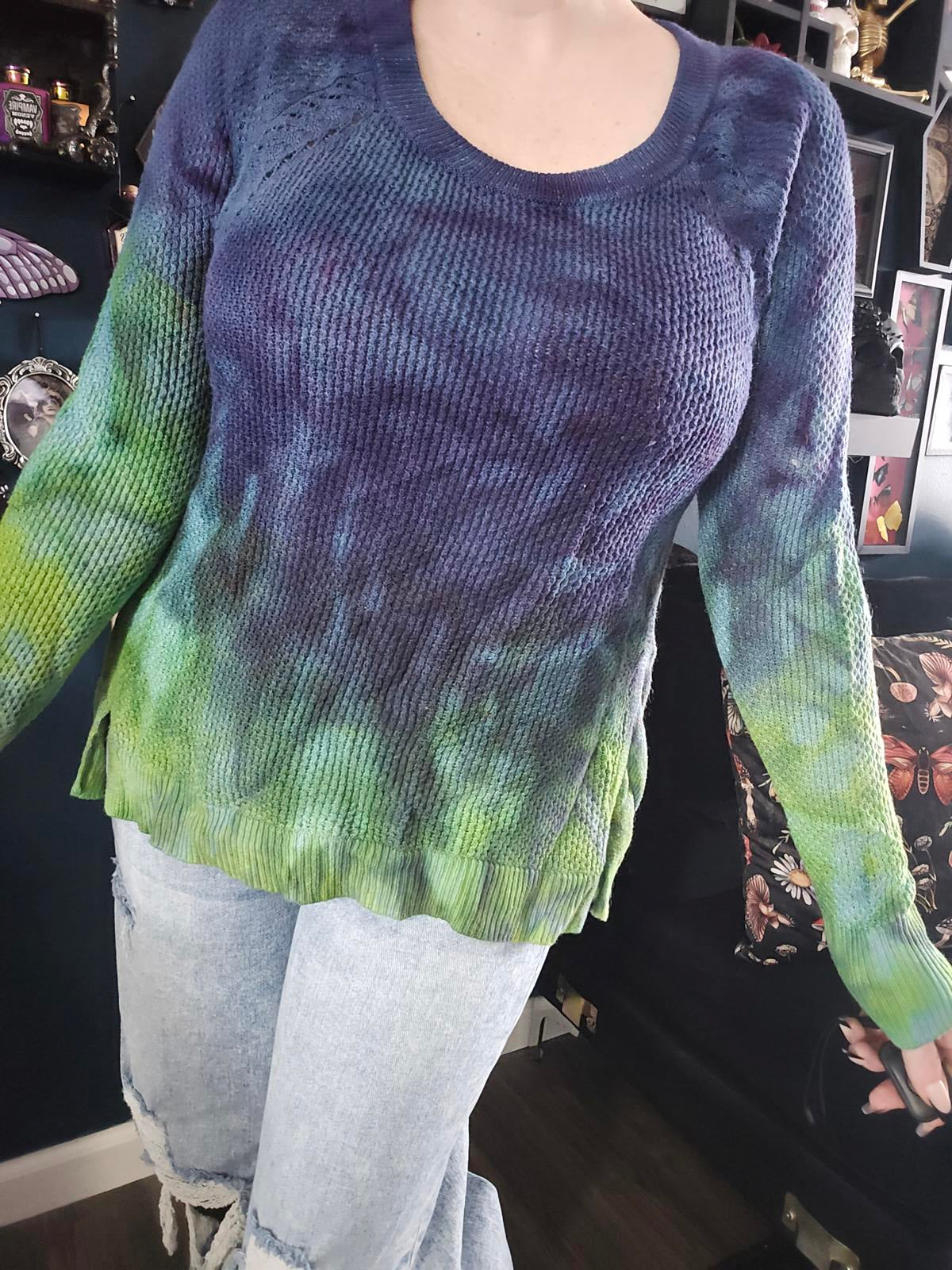 Tie dyed cable knit sweater