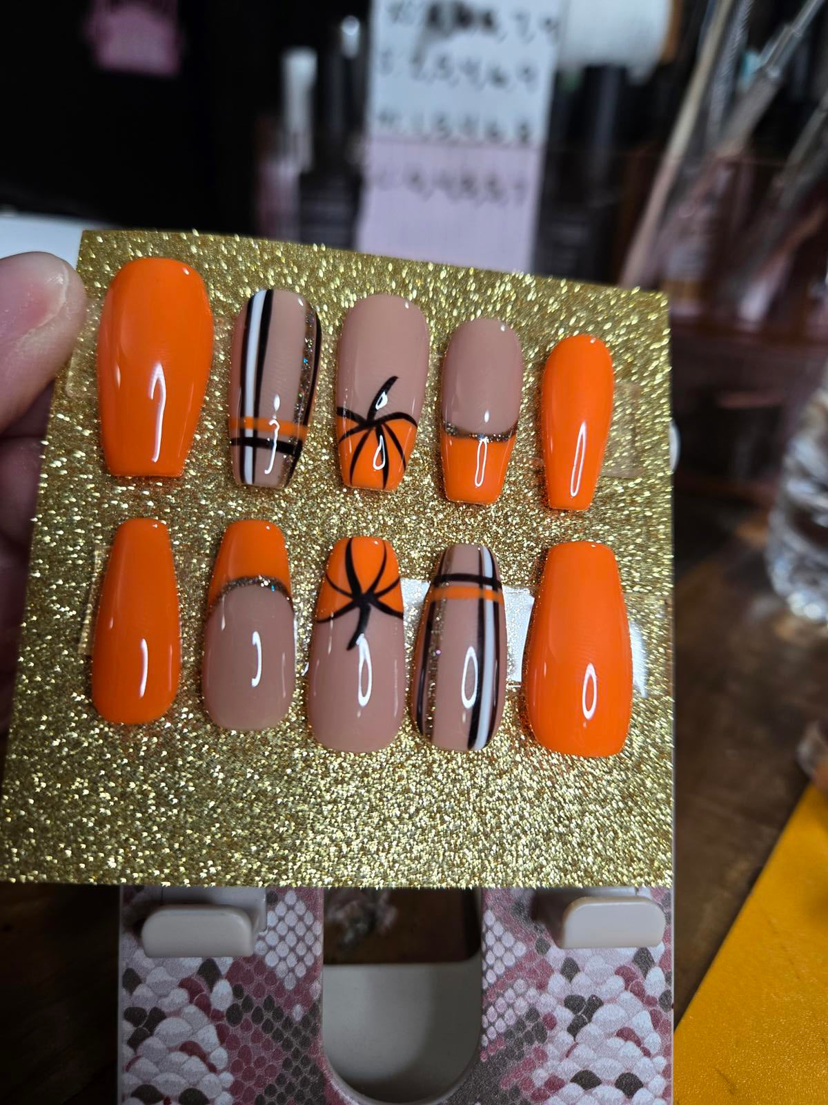 Fall pumpkin and plaid press on nails custom made