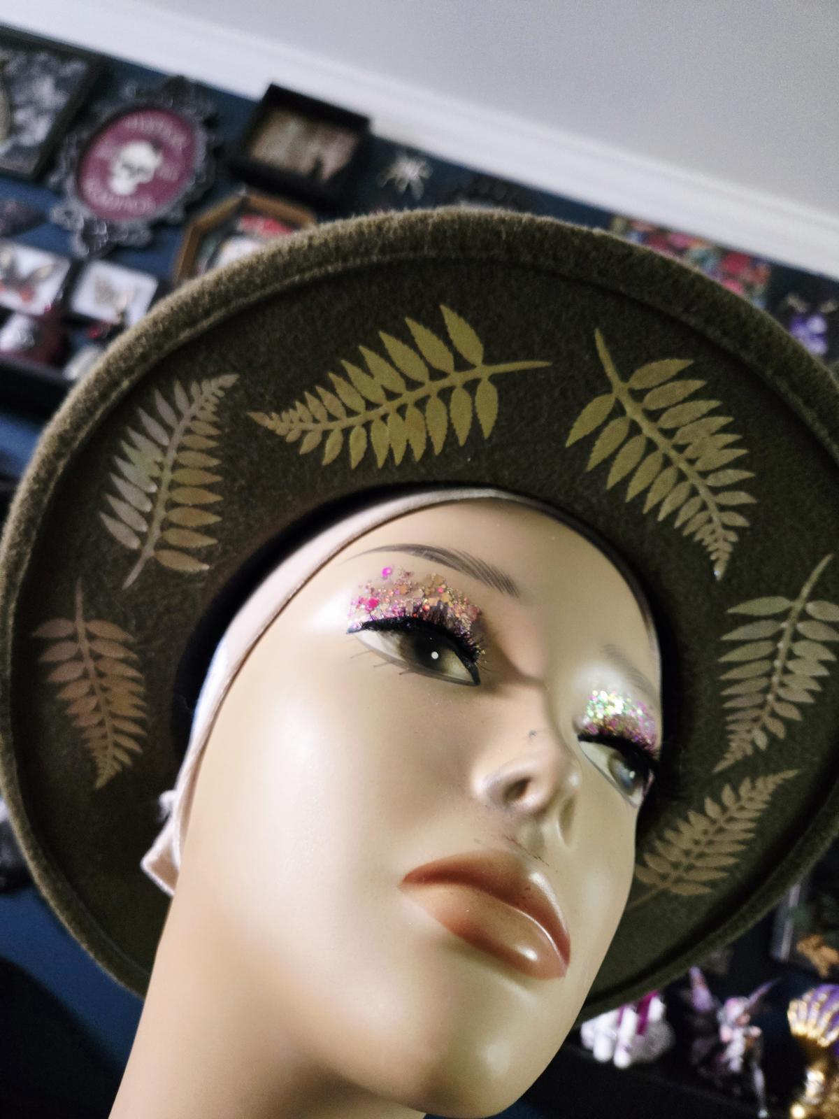 Olive green and fern Hand designed wide brim hat