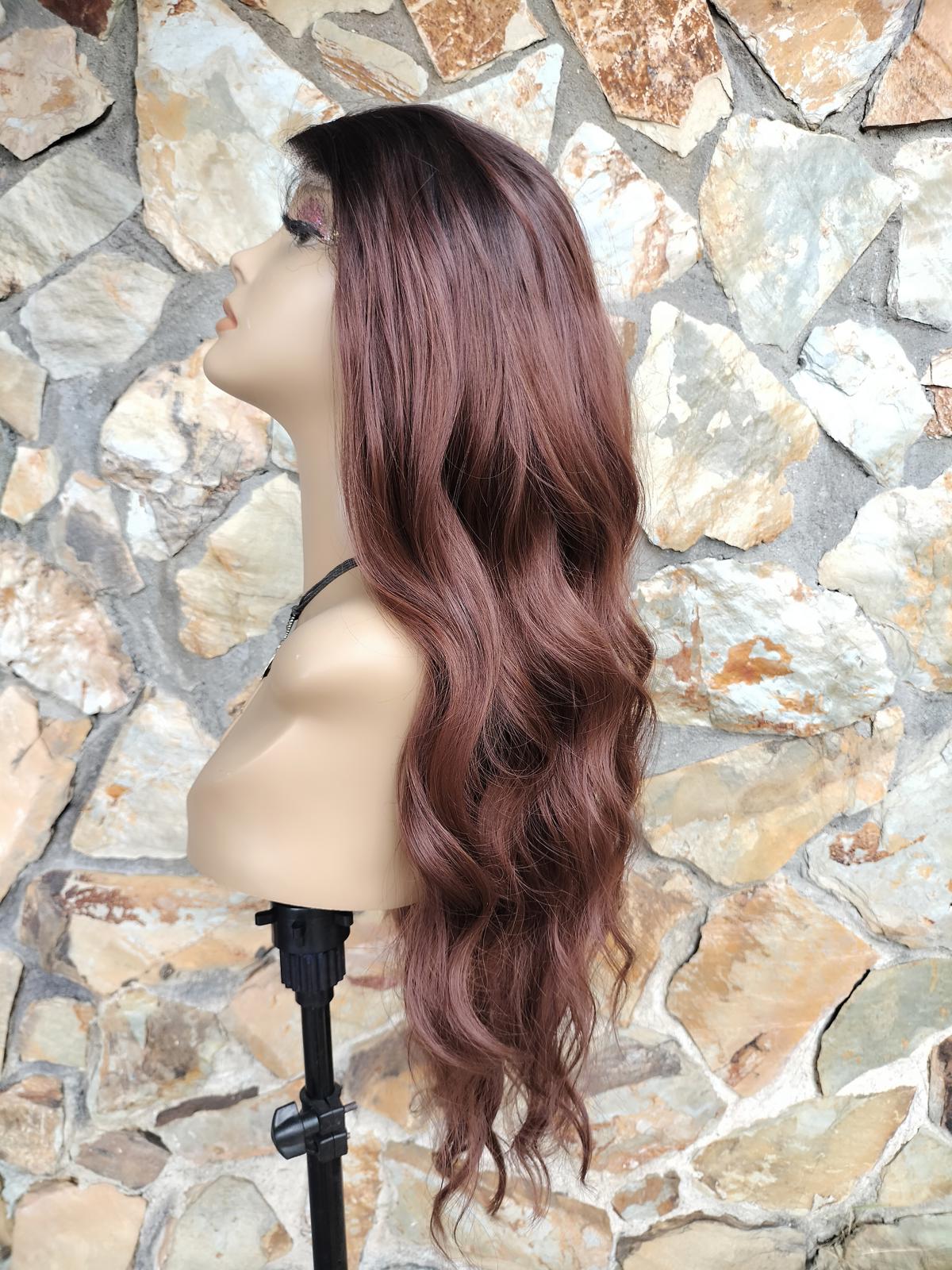 Long wavy brown lace front wig