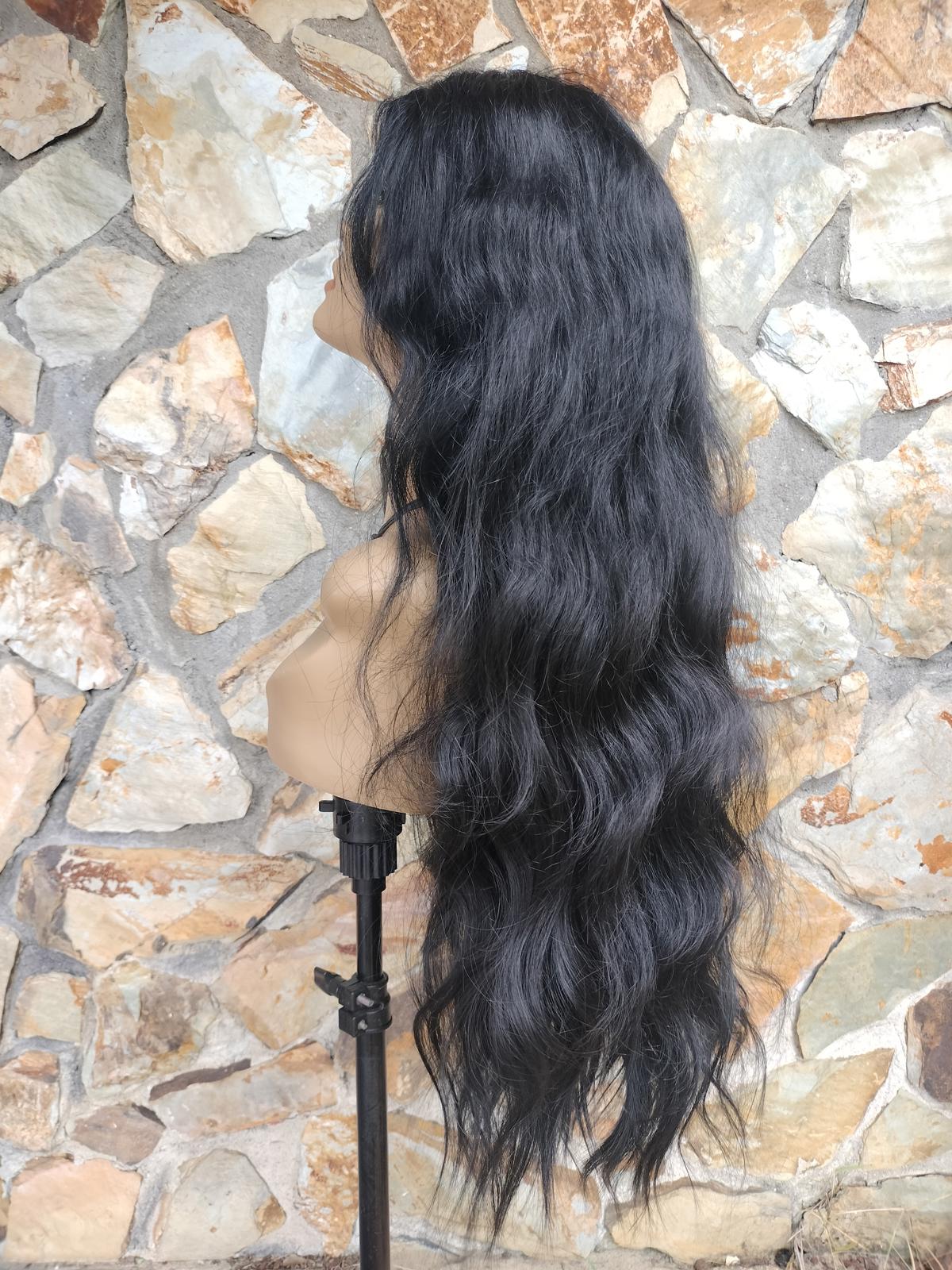 Black human hair lace front wig with added clip in extensions big density