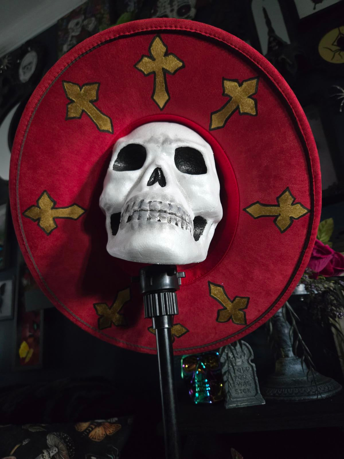 Gothic cross hand painted wide brim hat