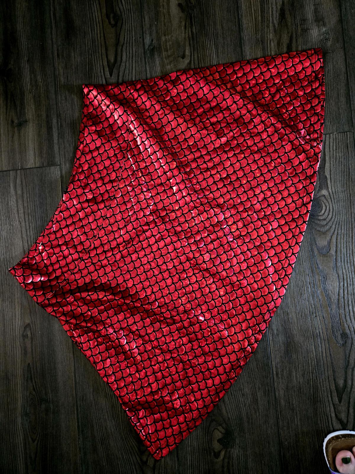 Red metallic mermaid scale skater skirt