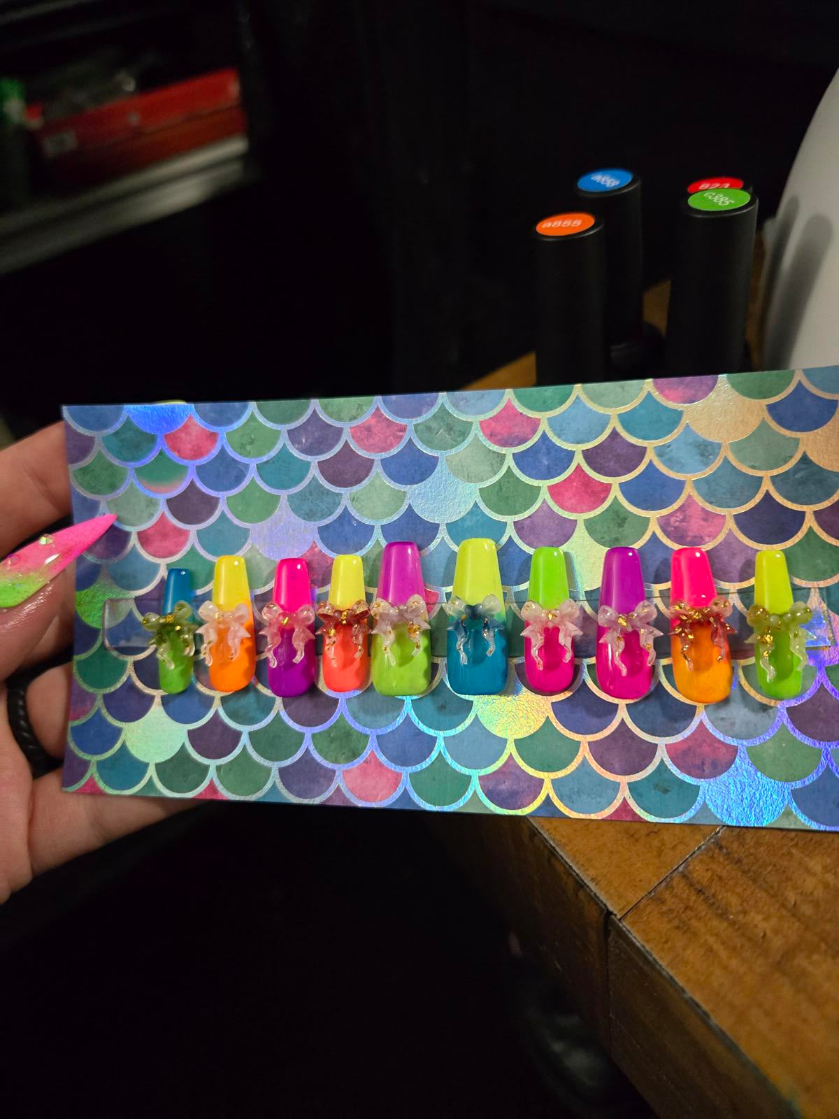 Neon ombre summer coffin nails custom made