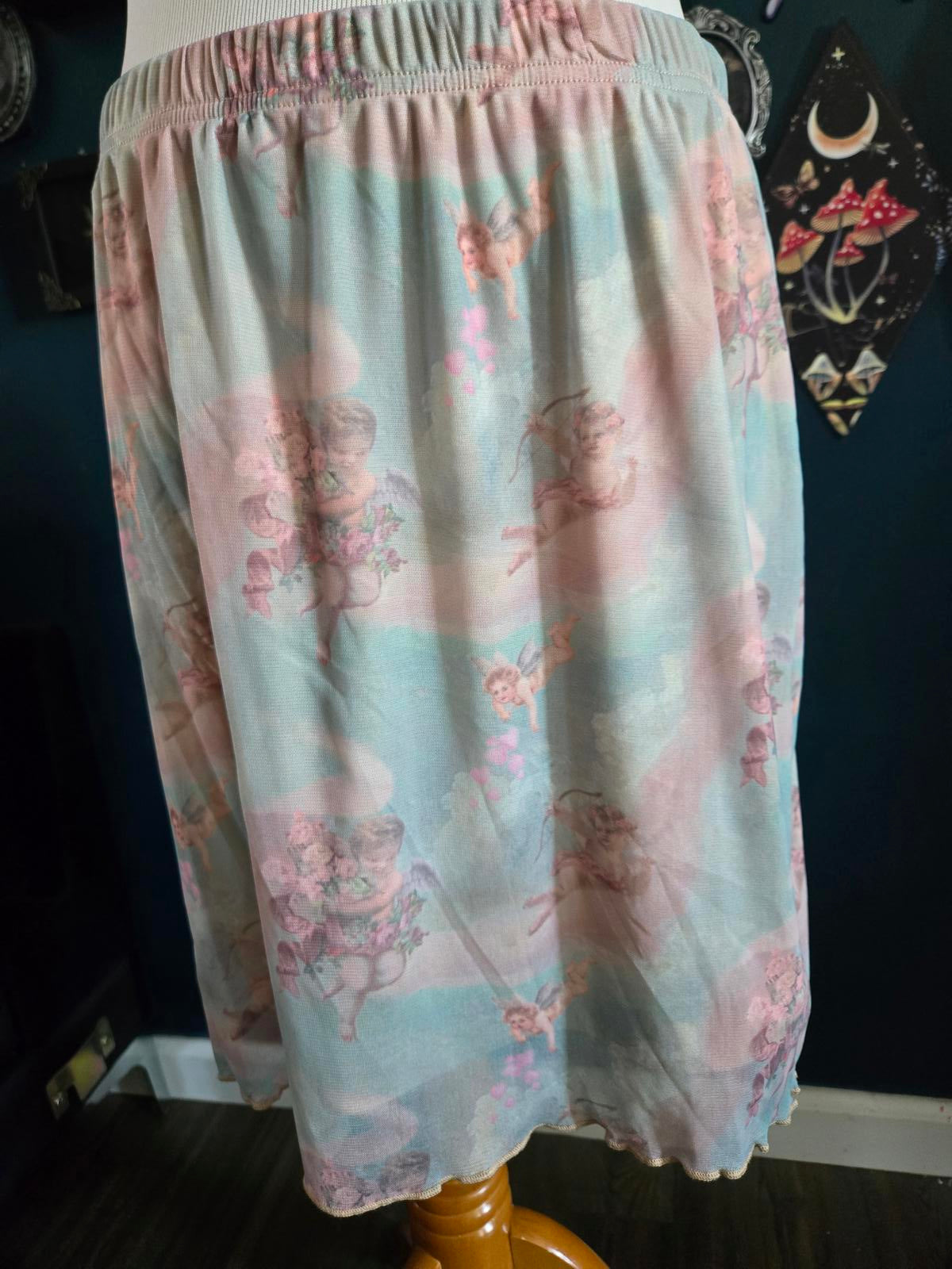 Pastel ethereal angel print mini mesh skirt