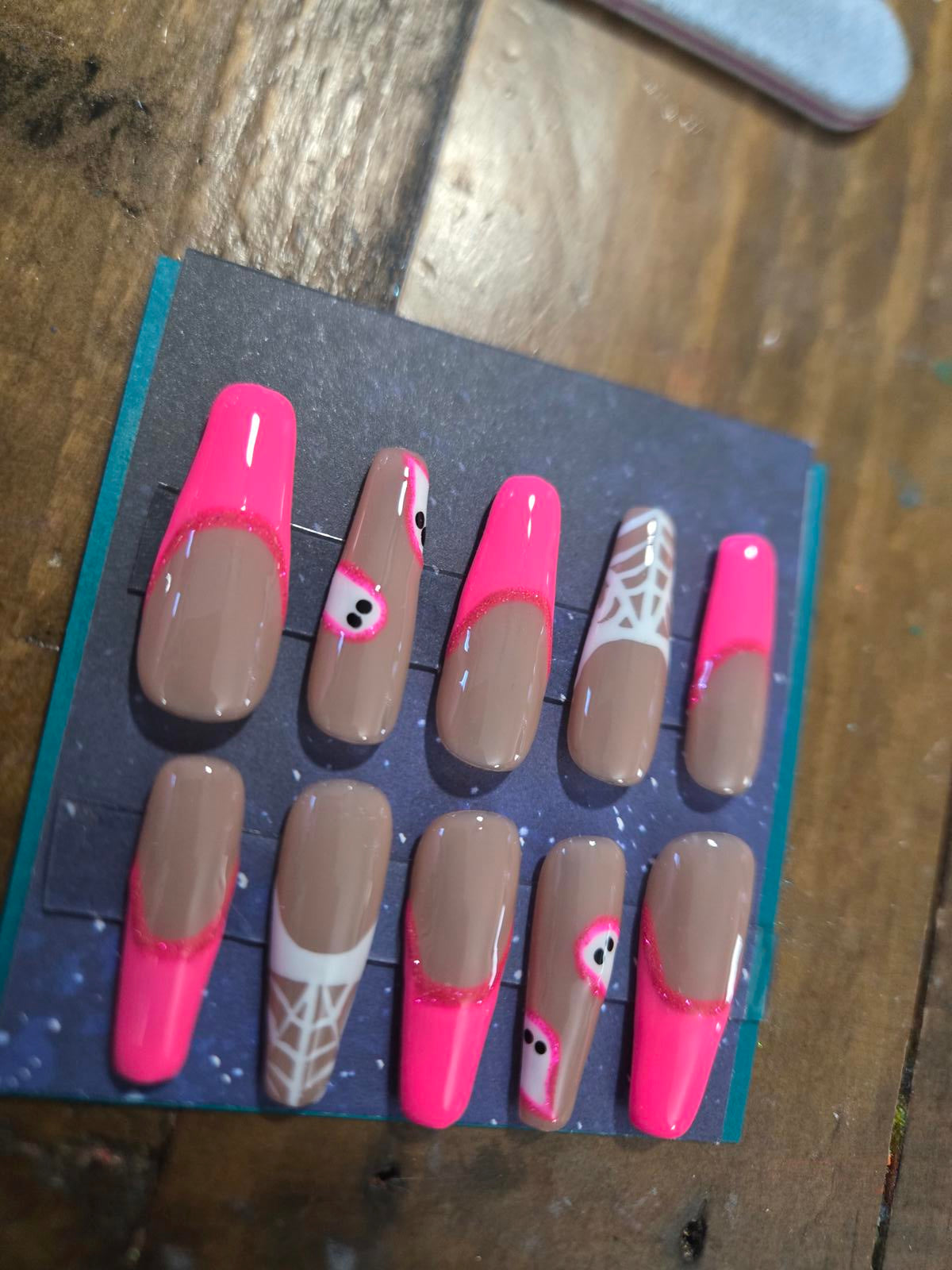 Girly ghost pink halloween french press on nails custom made