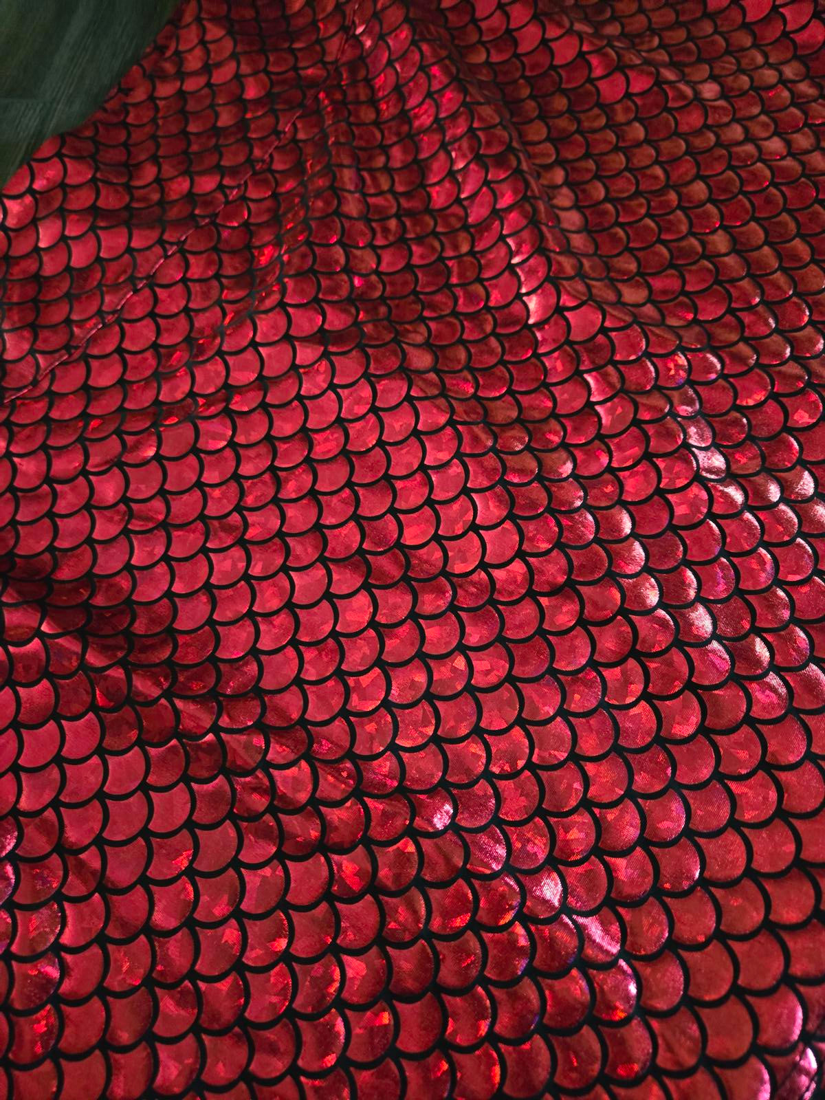 Red metallic mermaid scale skater skirt