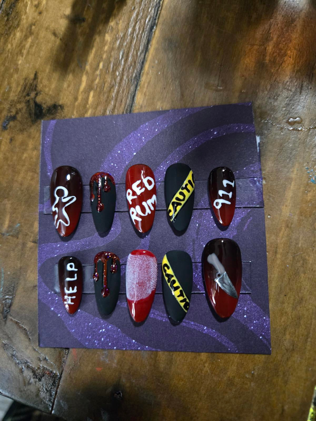 Crime scene redrum press on nails custom made