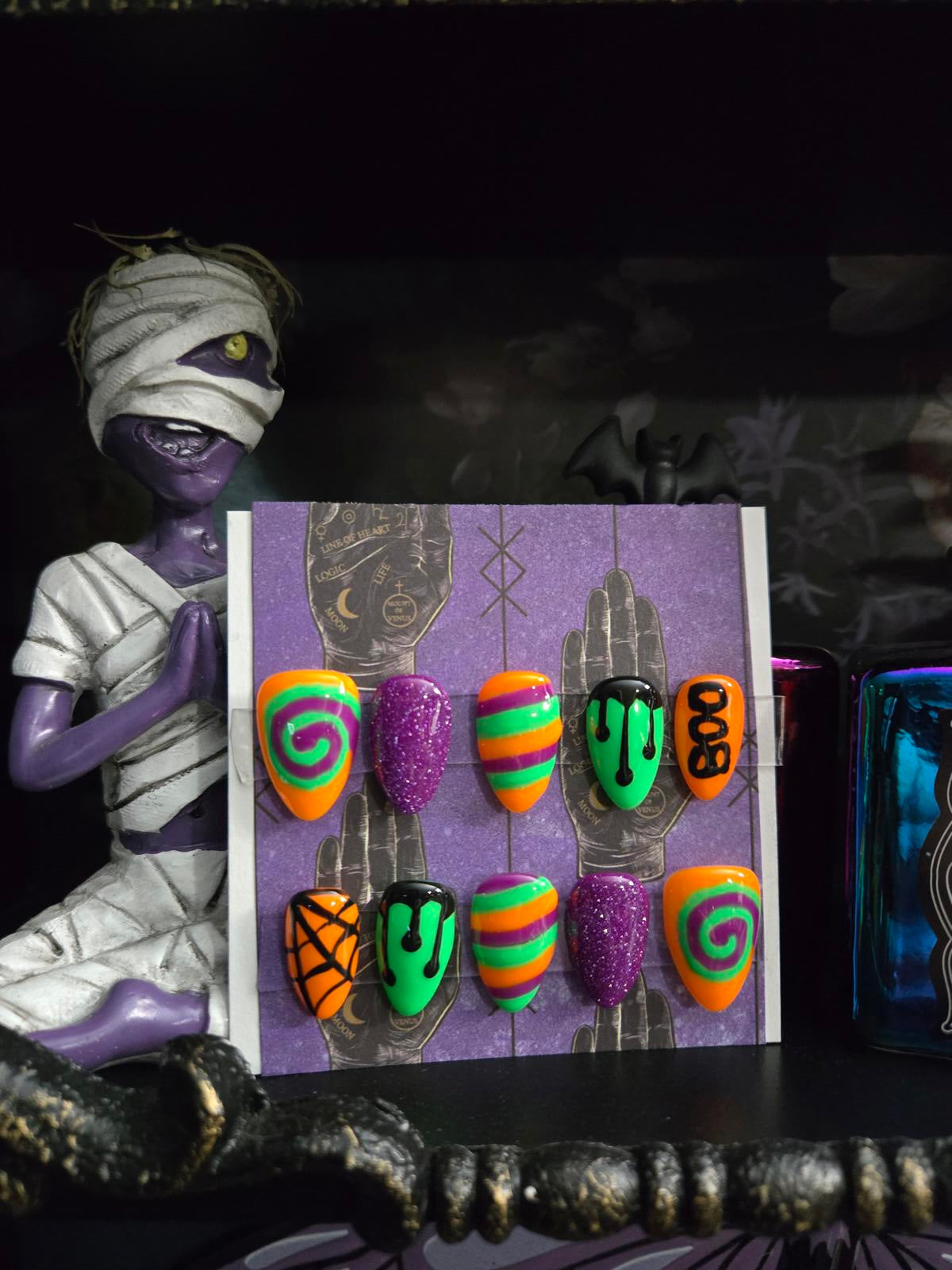 Multicolor halloween press on nails custom made