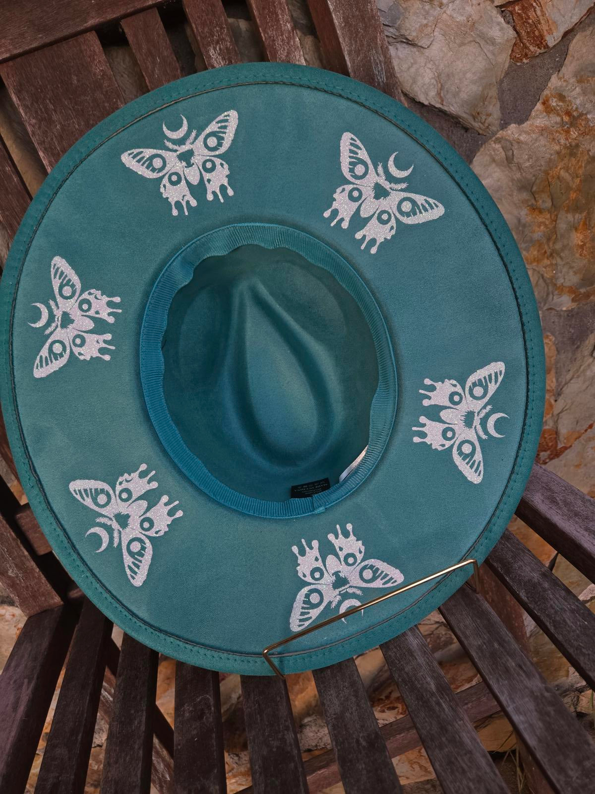 Unique Bohemian Style Wide-Brim Hat with Moth Designs