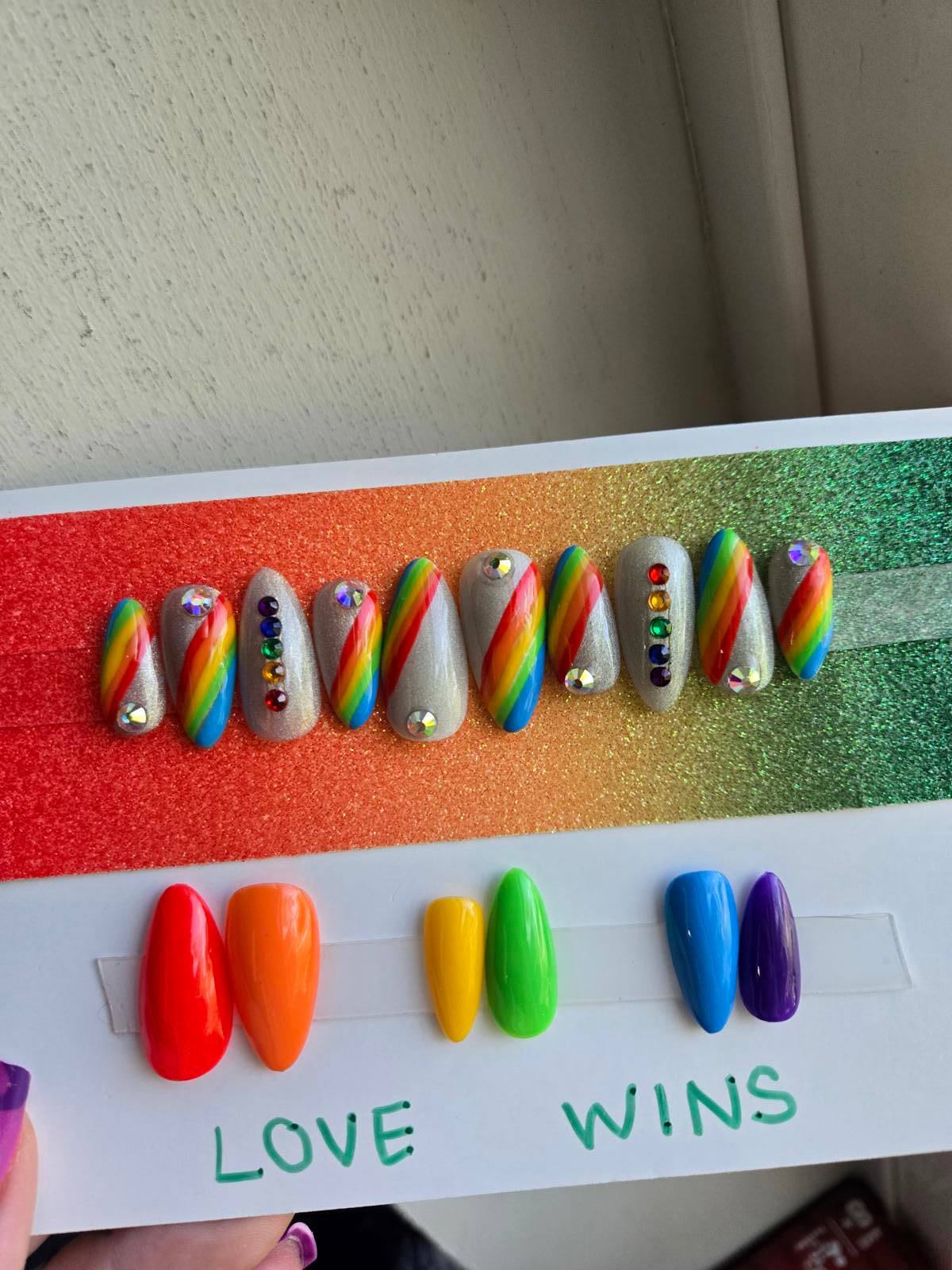 Pride rainbow press on glitter nails custom made
