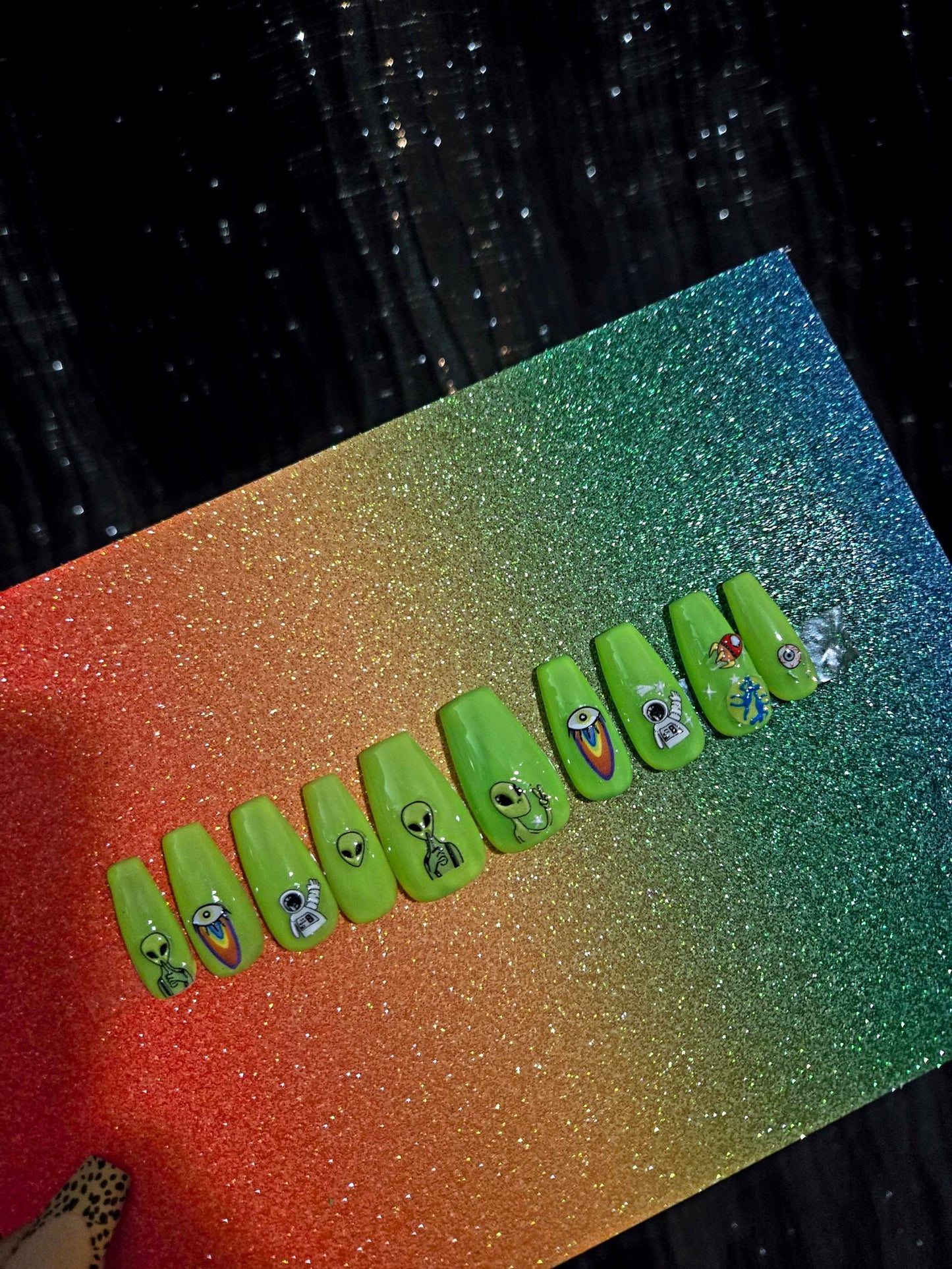 Colorful Alien Press-On Nails handmade made to order