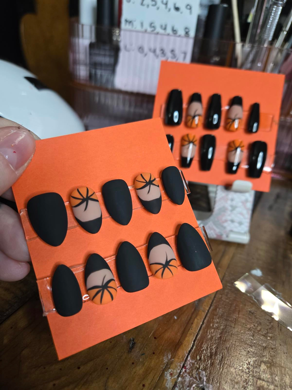 Halloween black and french pumpkin press on nails custom made