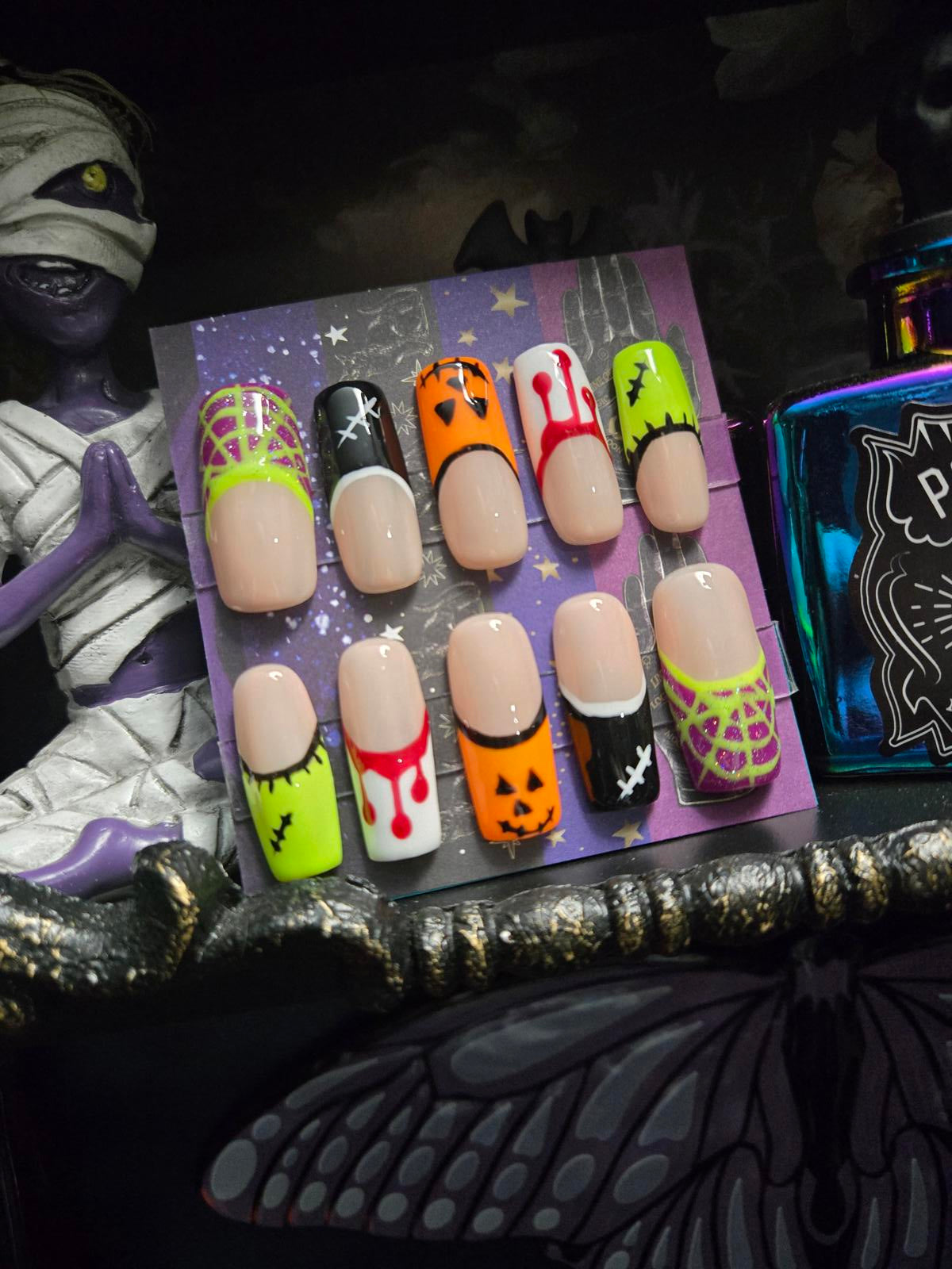 Halloween design french tip press on nails custom made
