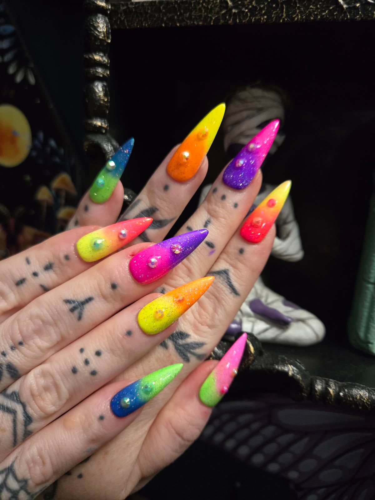 Neon ombre summer stiletto nails custom made