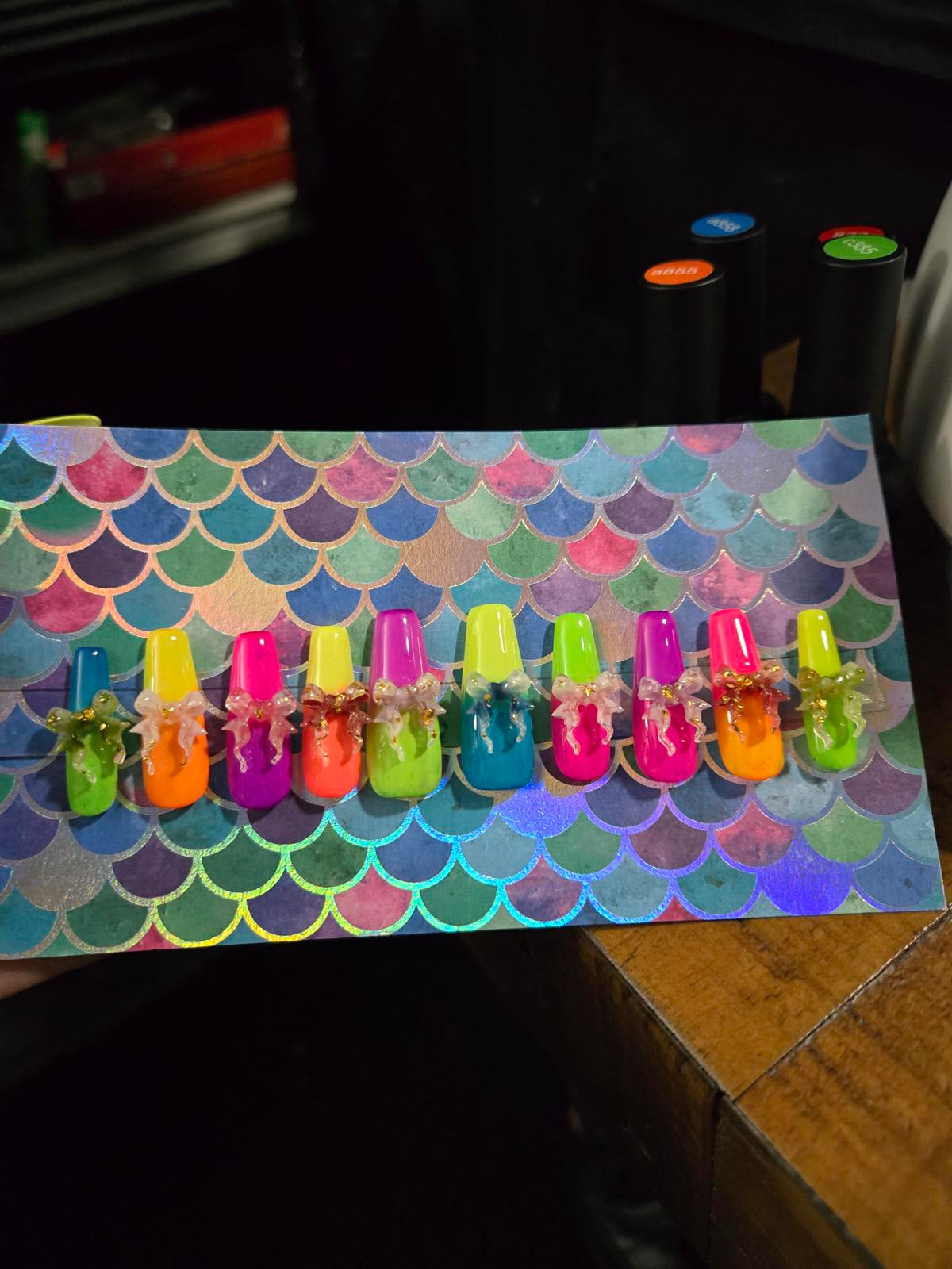 Neon ombre summer coffin nails custom made