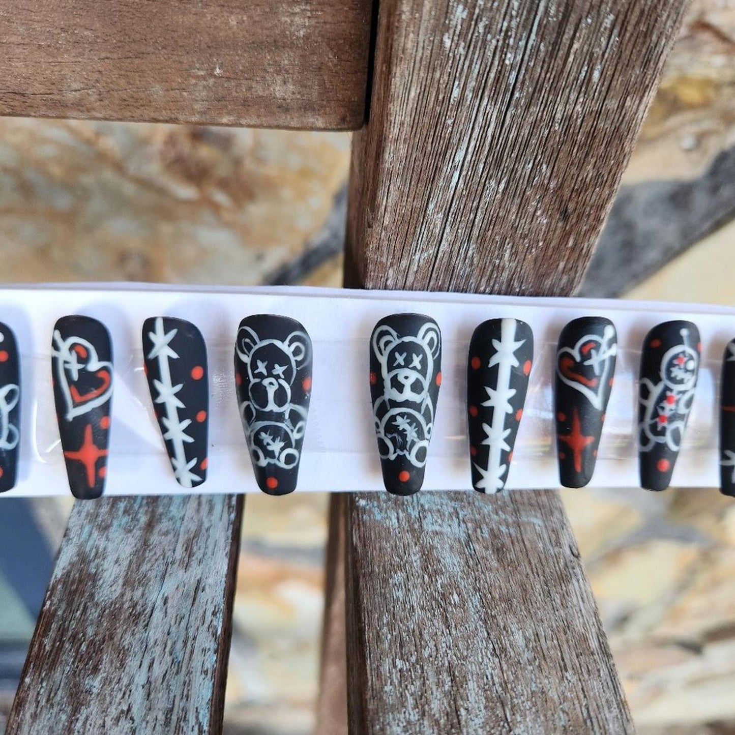 10 piece matte custom hand painted VOODOO gothic press on nails