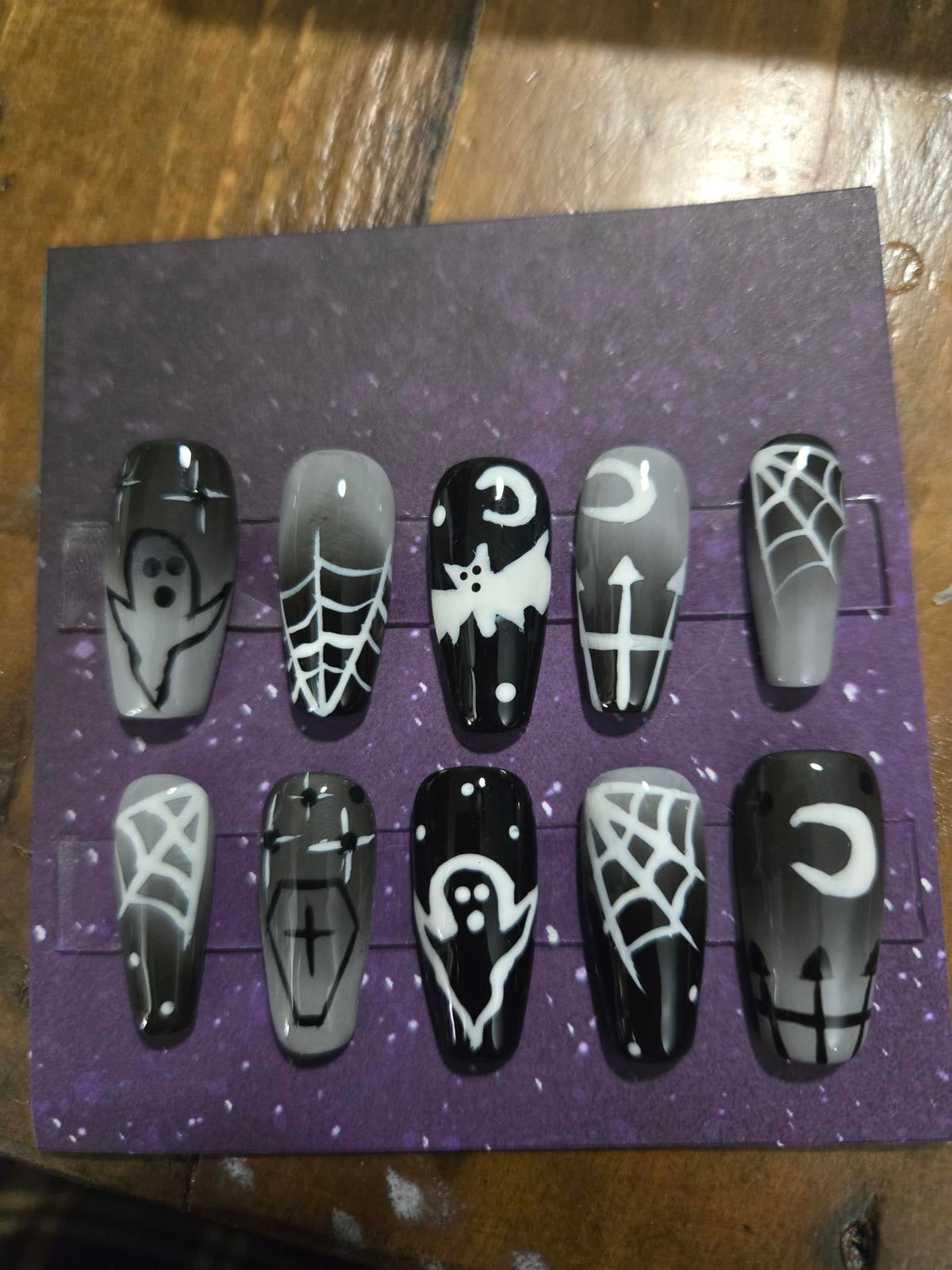Spooky ombre halloween graveyard press on nails custom made