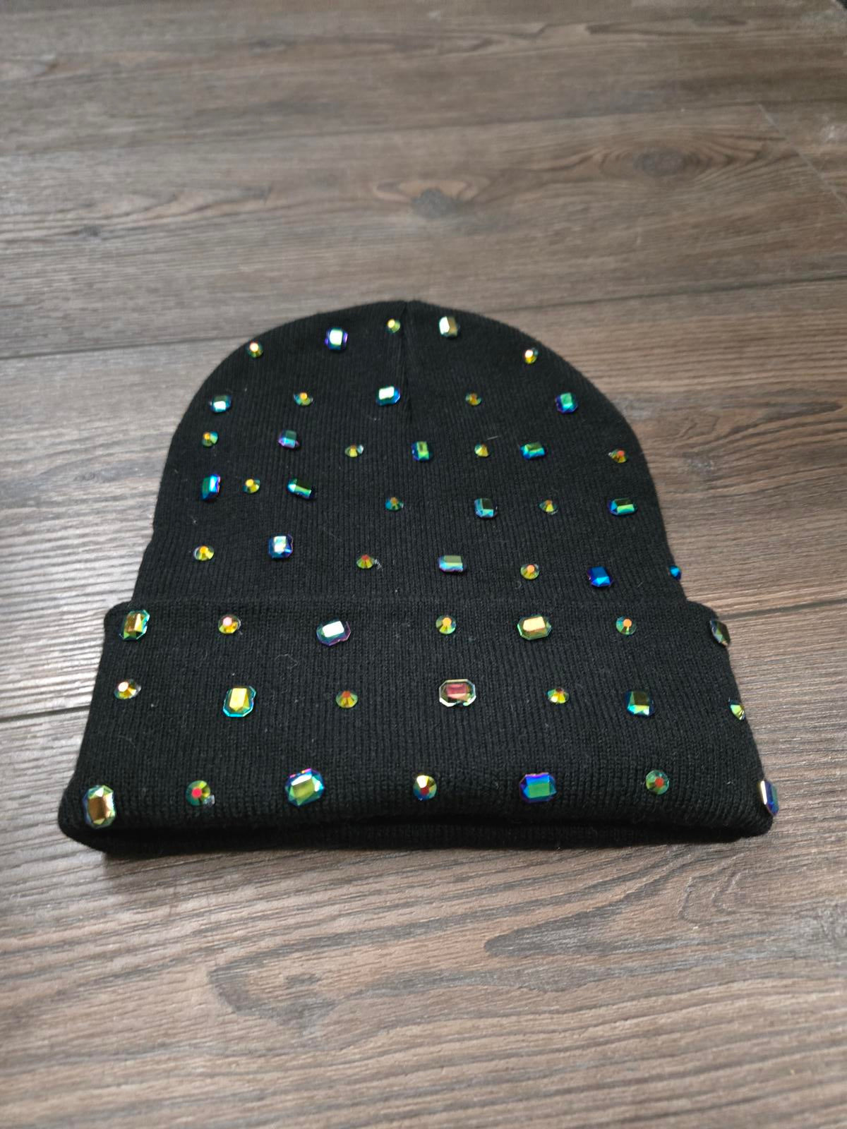 bedazzled black beanie hat