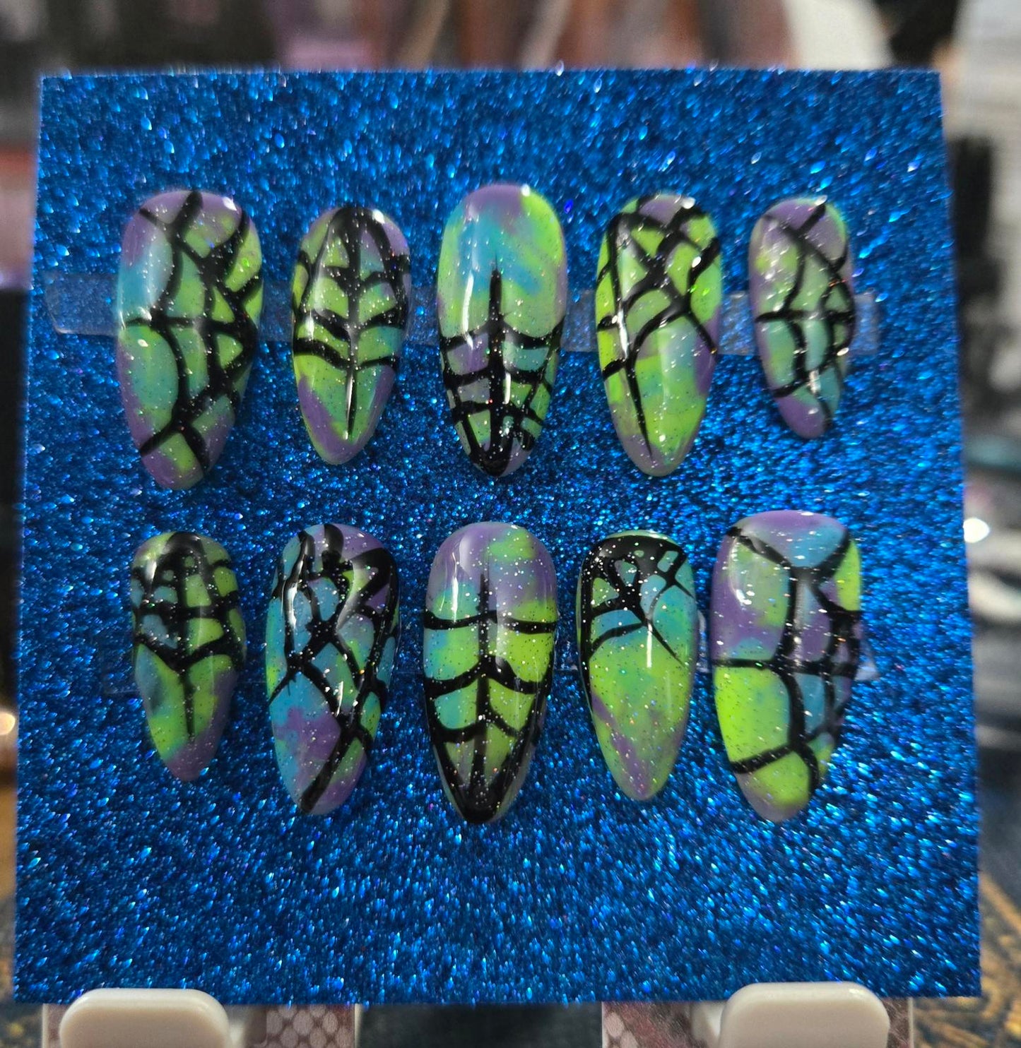 Marble tie dye spiderweb nails custom made