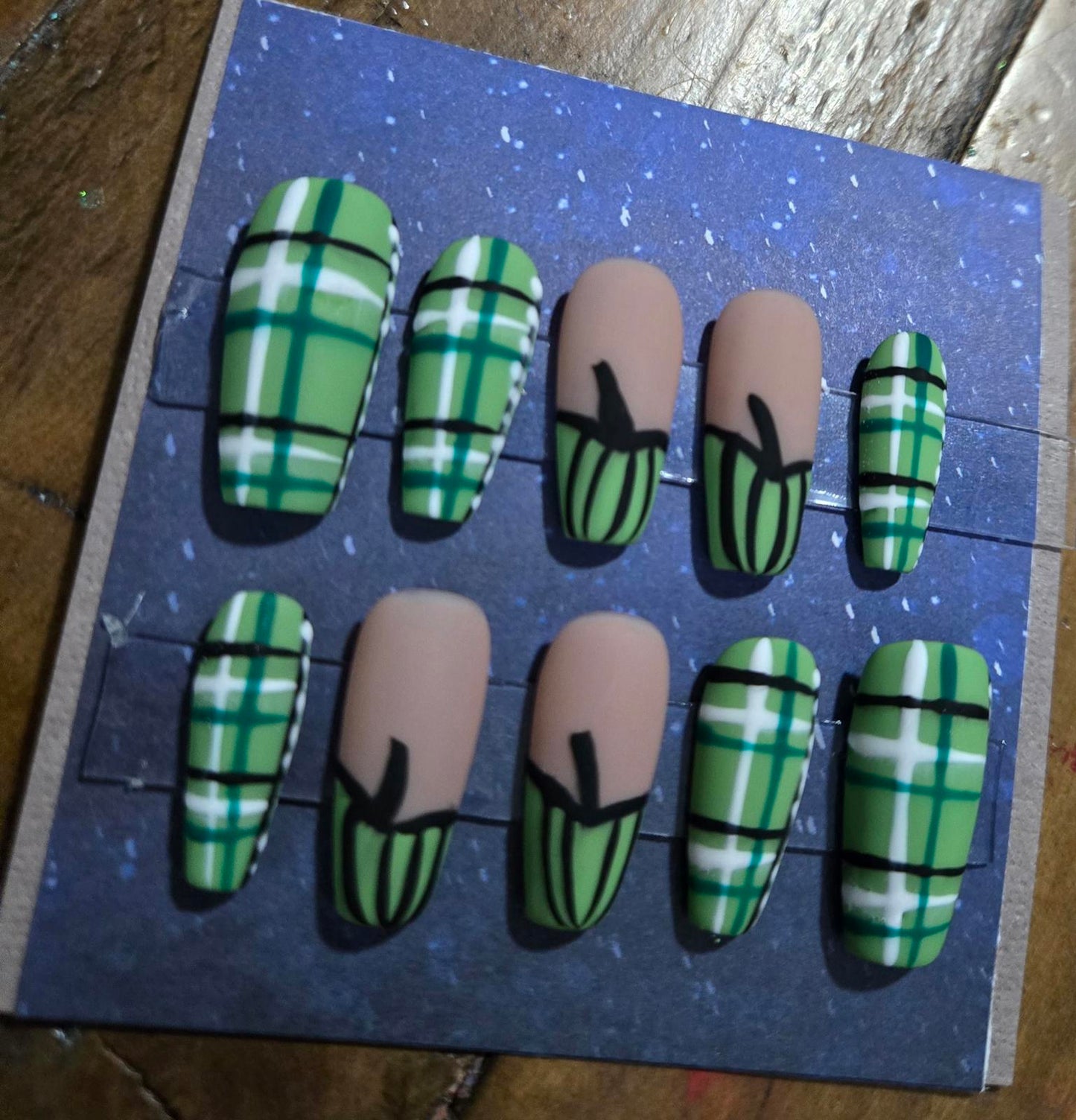 Flannel and pumpkins matte fall press on nails custom made