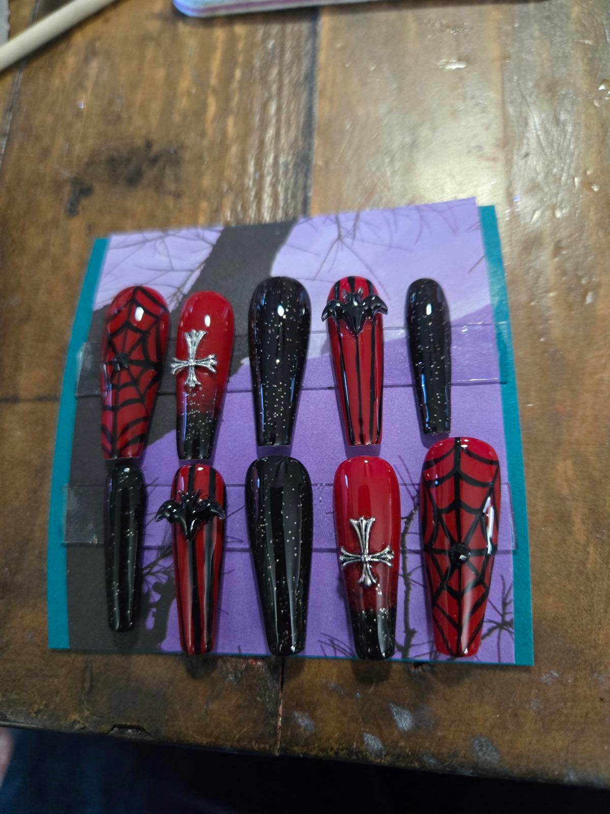 Gothic vampy coffin halloween nails custom made