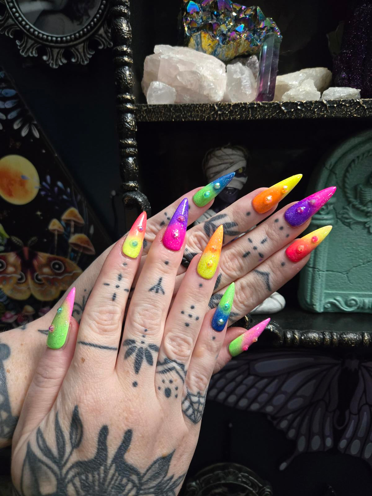 Neon ombre summer stiletto nails custom made