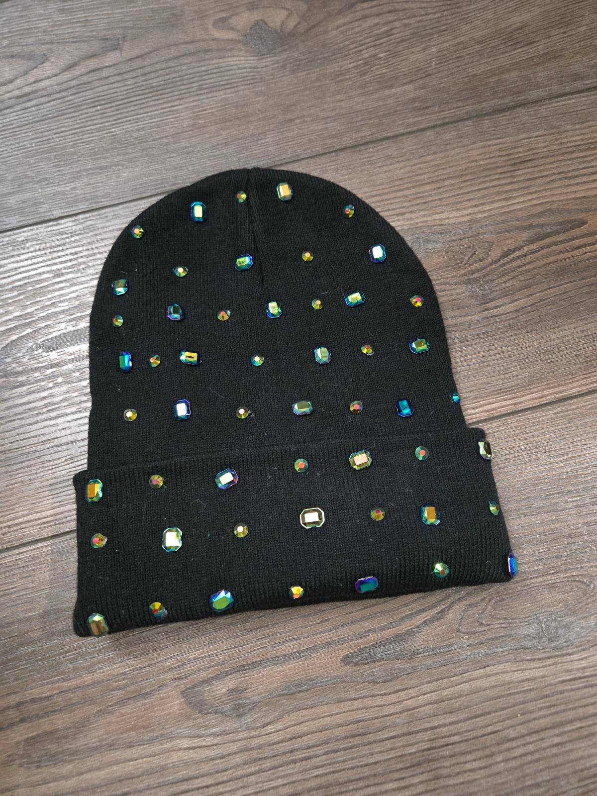 bedazzled black beanie hat