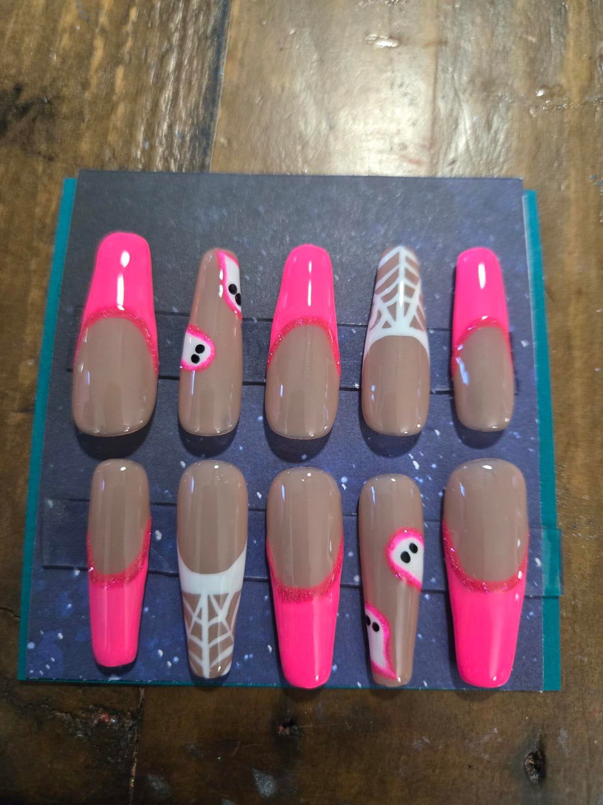Girly ghost pink halloween french press on nails custom made