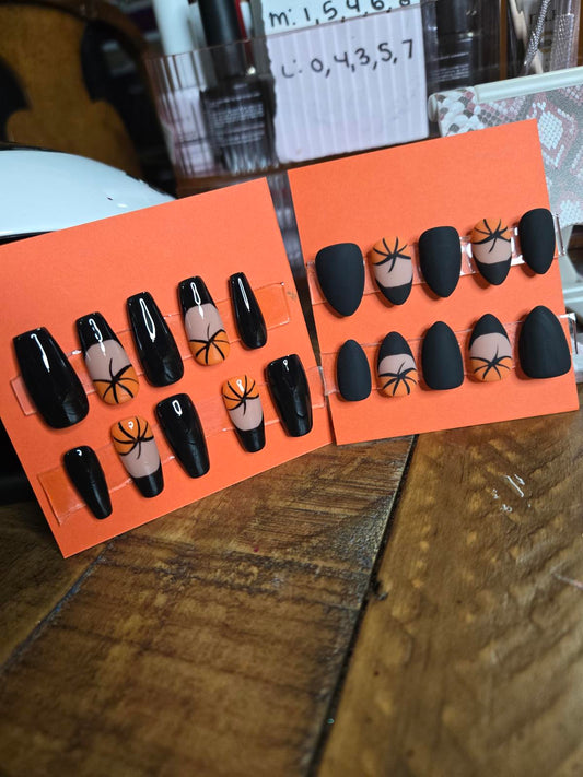 Halloween black and french pumpkin press on nails custom made