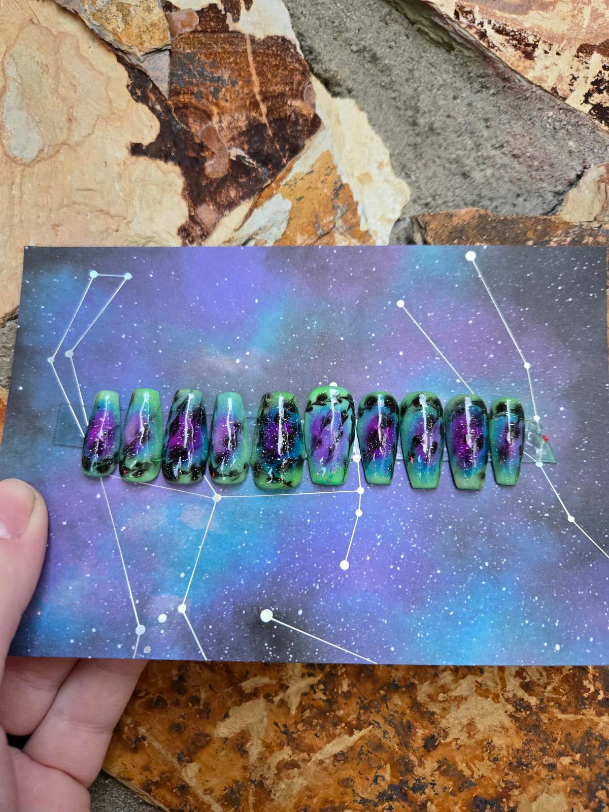 Aurora galaxy handmade nails custom made