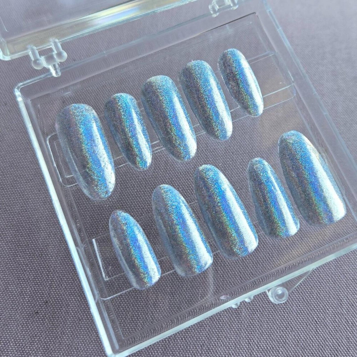Holographic chrome custom press on nails