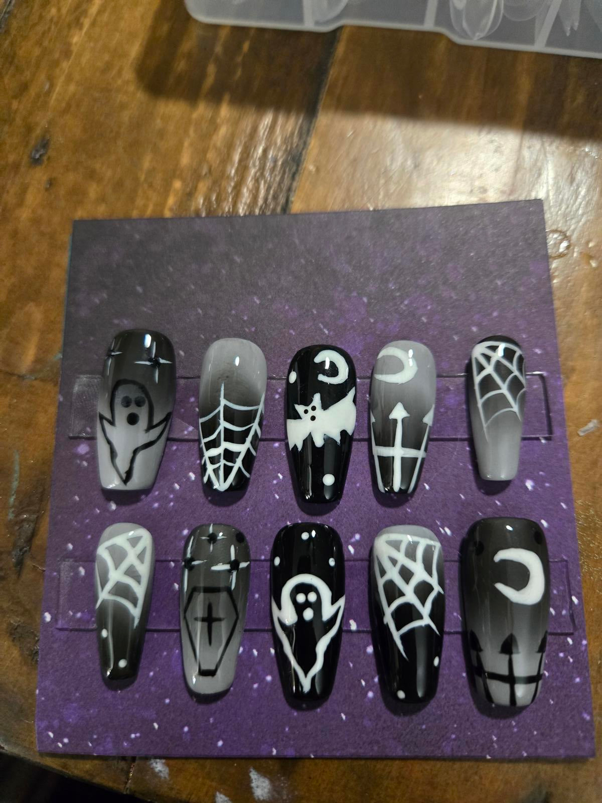 Spooky ombre halloween graveyard press on nails custom made
