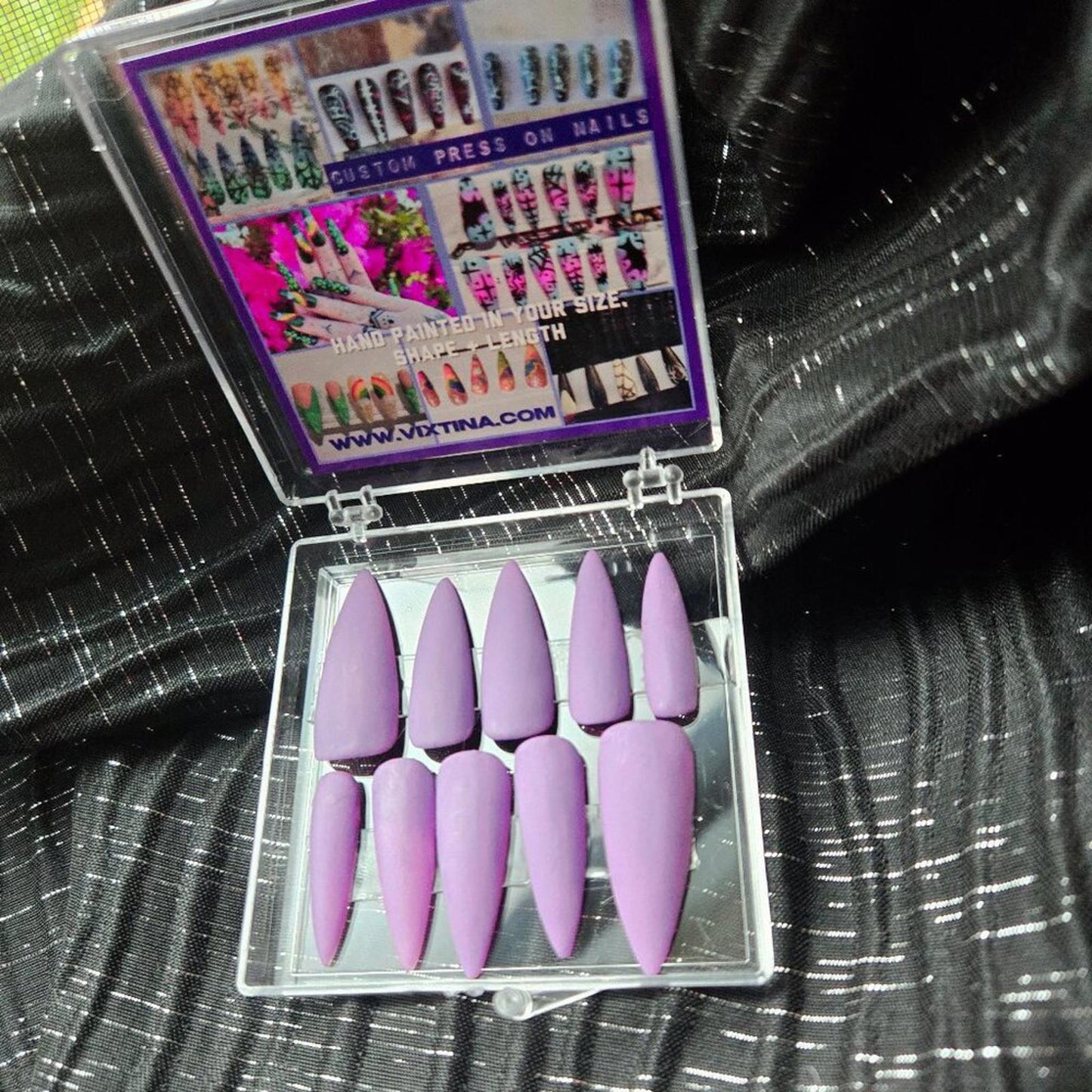 Matte solid color hand painted press on nails mauve purple