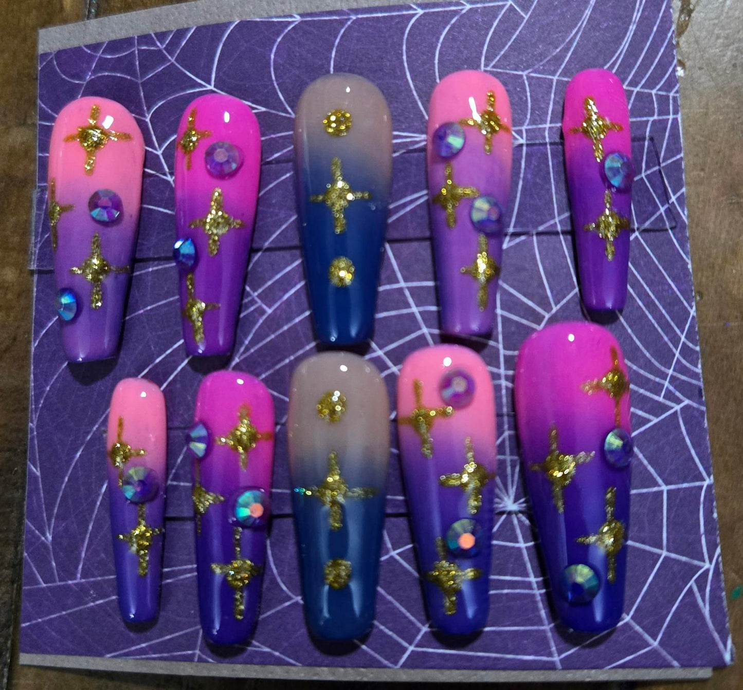 Colorful ombre press on nails custom made