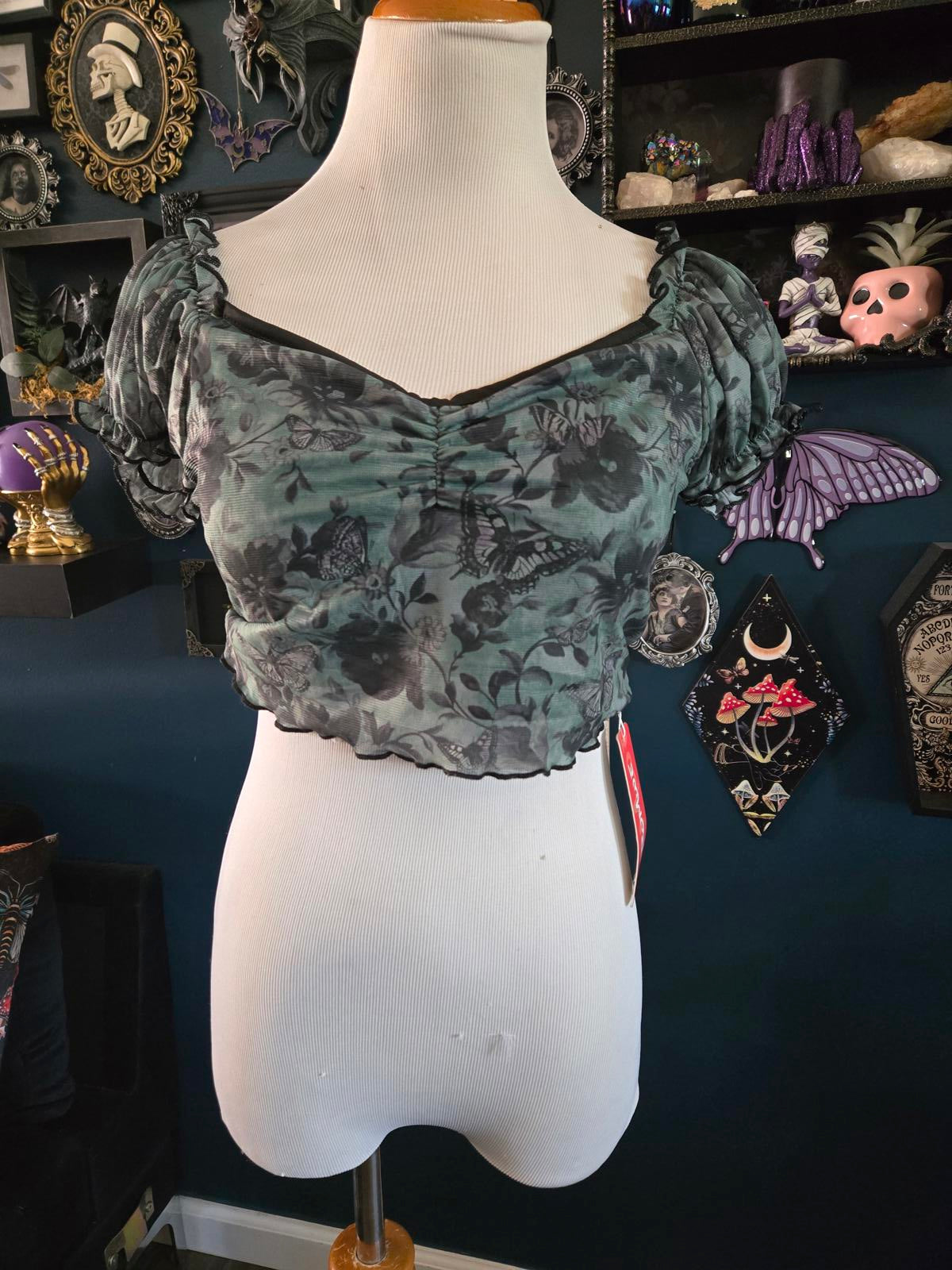 Fairycore green butterfly crop top