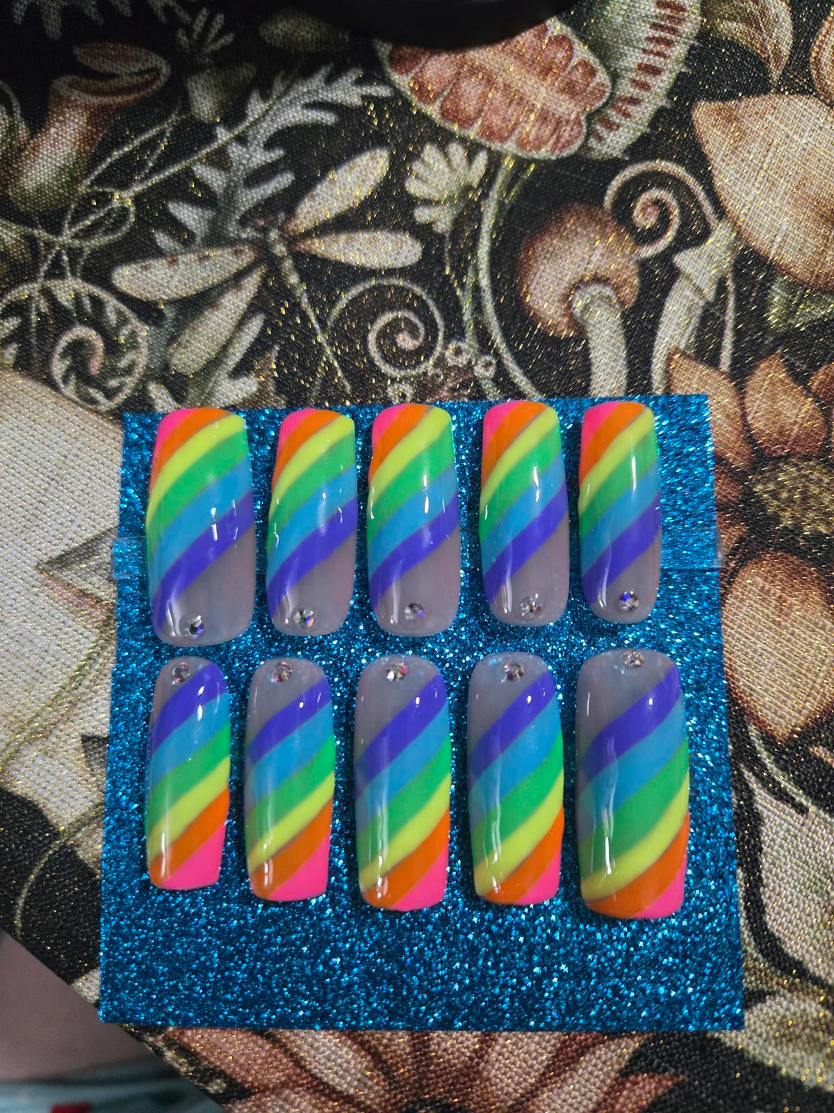 Rainbow striped square press on nails custom made