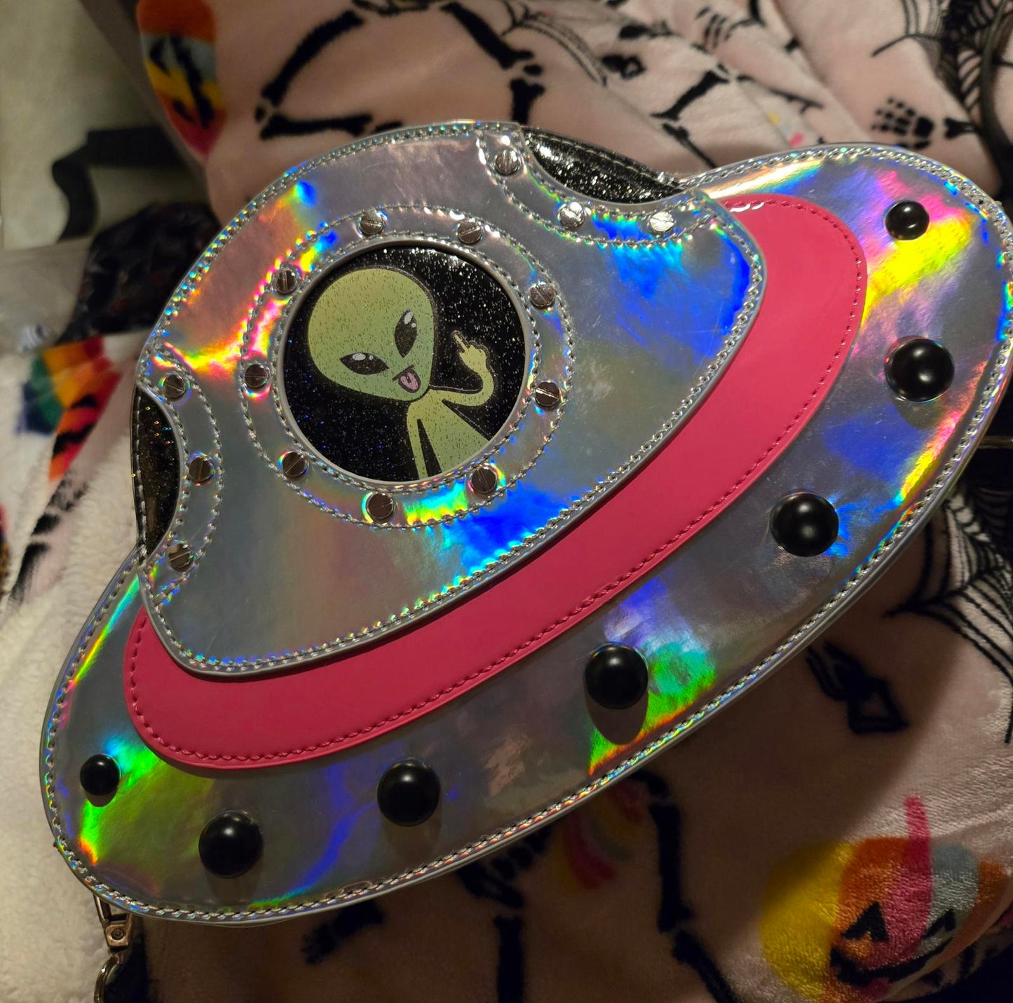 Dolls kill alien in flying saucer spaceship novelty handbag
