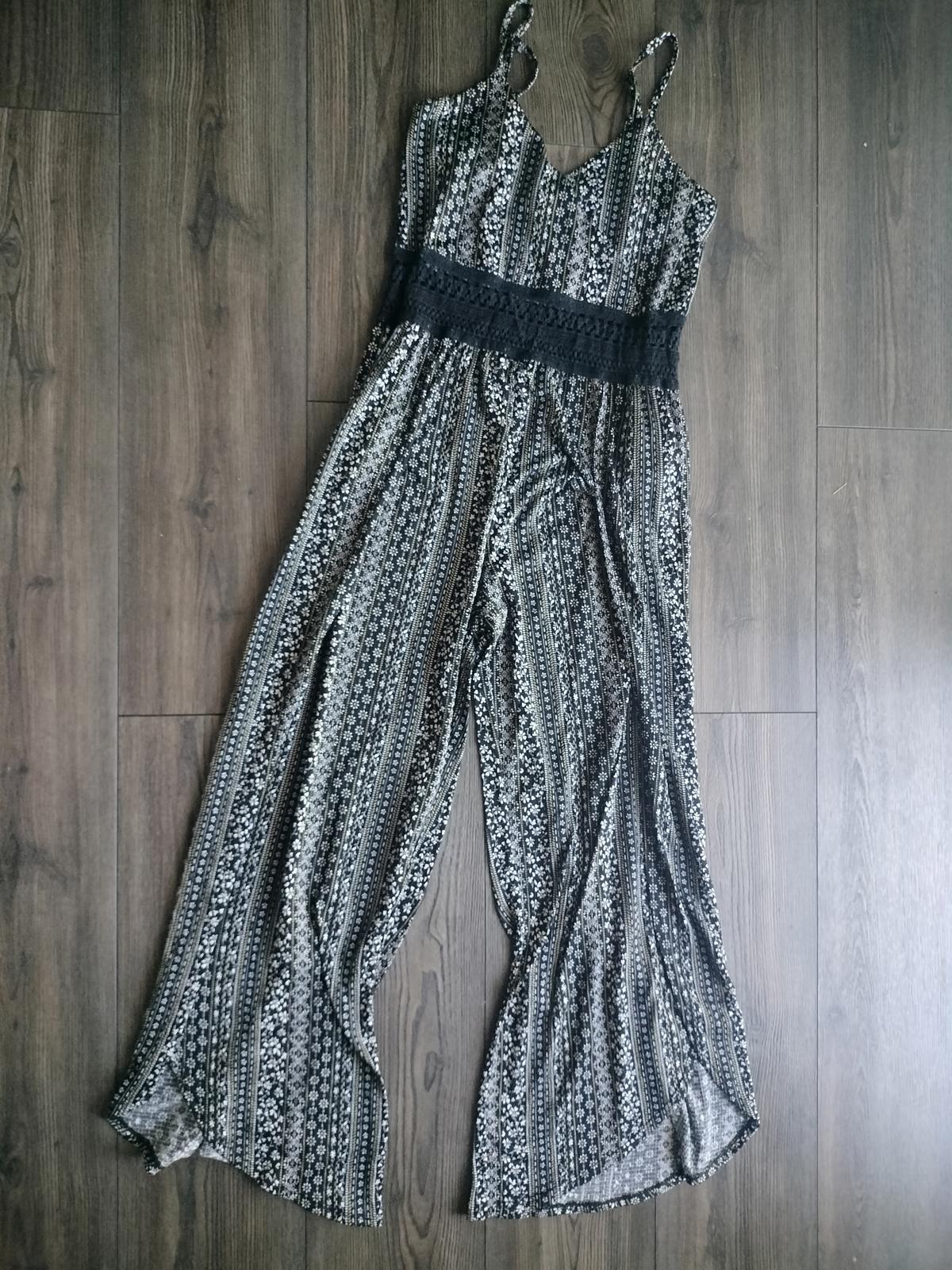 Black boho pants romper jumpsuit with floral print